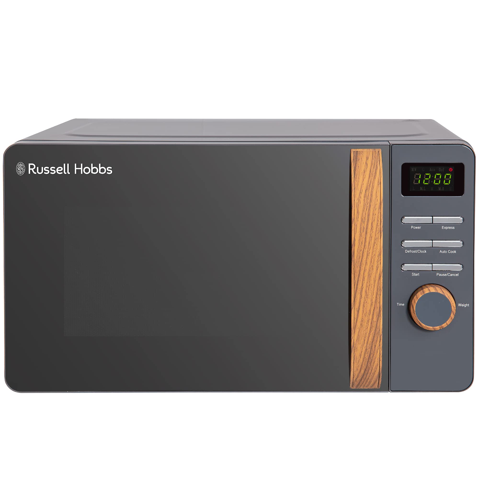 Russell Hobbs RHMD714G 17 L 700 W Scandi Grey Digital Microwave with 5 Power Levels, Wood Effect Handle & Dials, Clock &