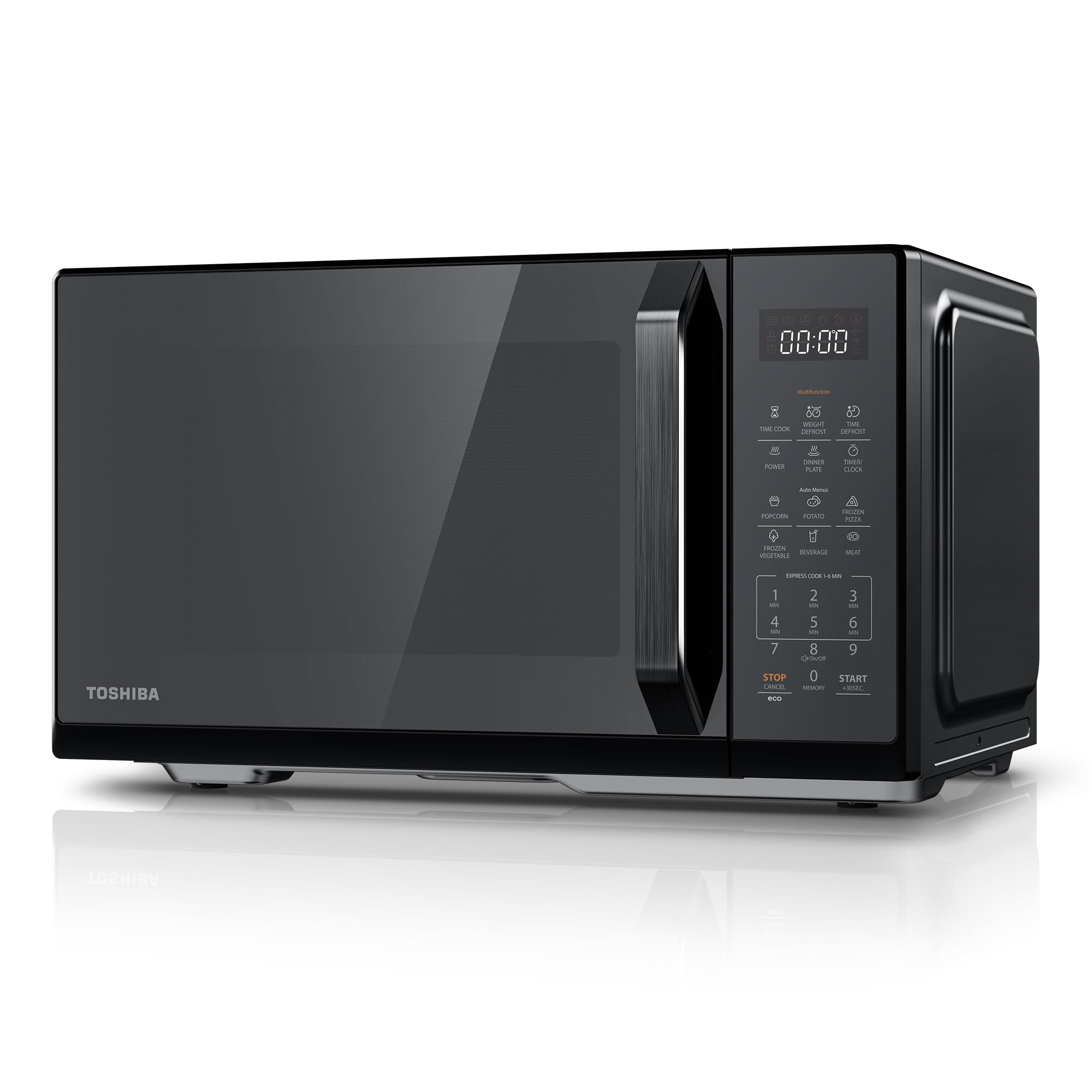 Toshiba Black Mirror Microwave 900w 23L Microwave Oven with Digital Display, Solo, Auto Defrost, One-Touch Express Cook 