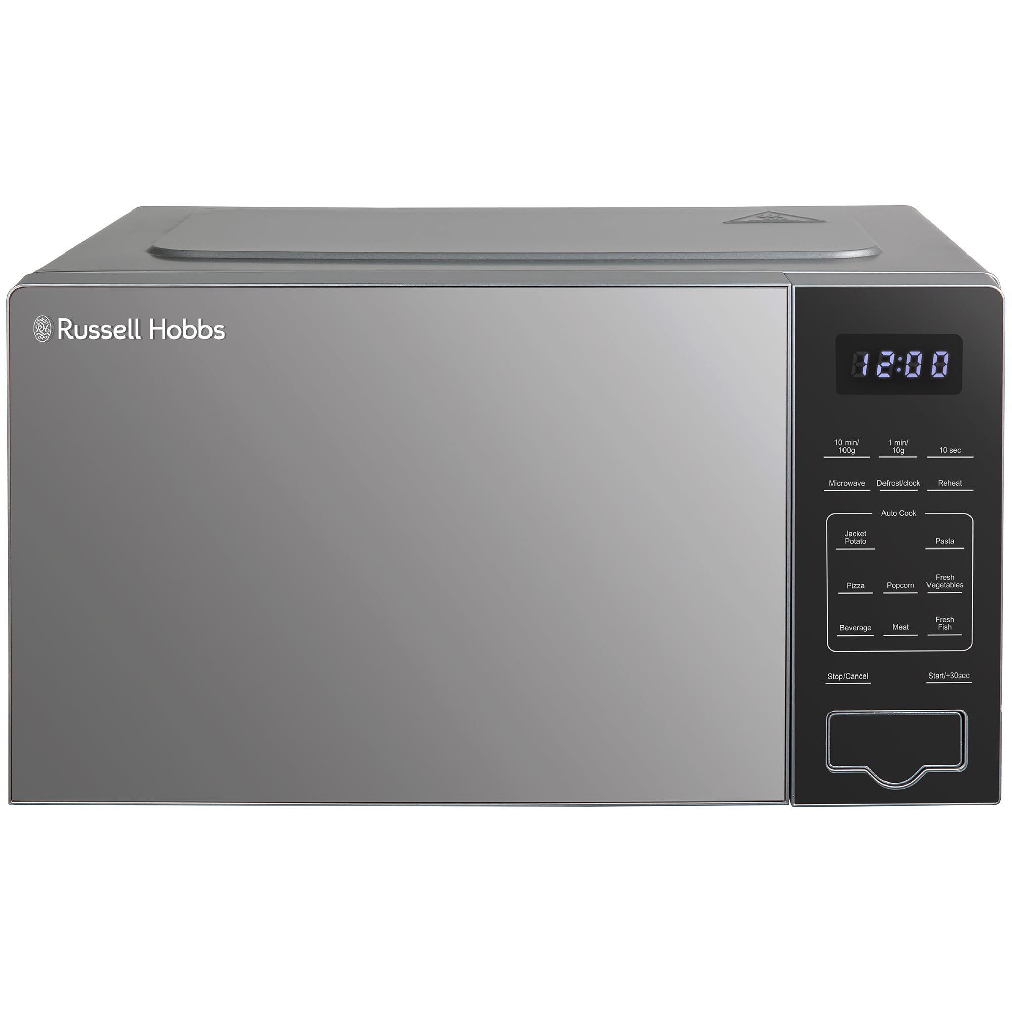 Russell Hobbs Touch Control Digital Solo Microwave 20L 800W in Silver with 10 Power Levels, 6 Auto Cook Menus, Defrost C