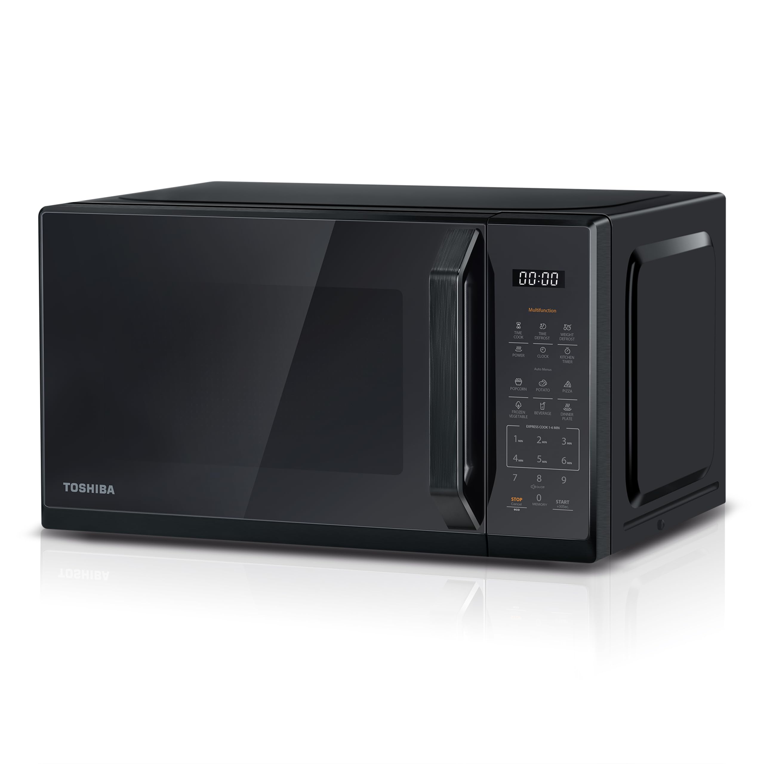 TOSHIBA Black Mirror Microwave 20Liter 800W Digital Solo Small Microwave With 11 Power Levels, One Touch Express Cook wi