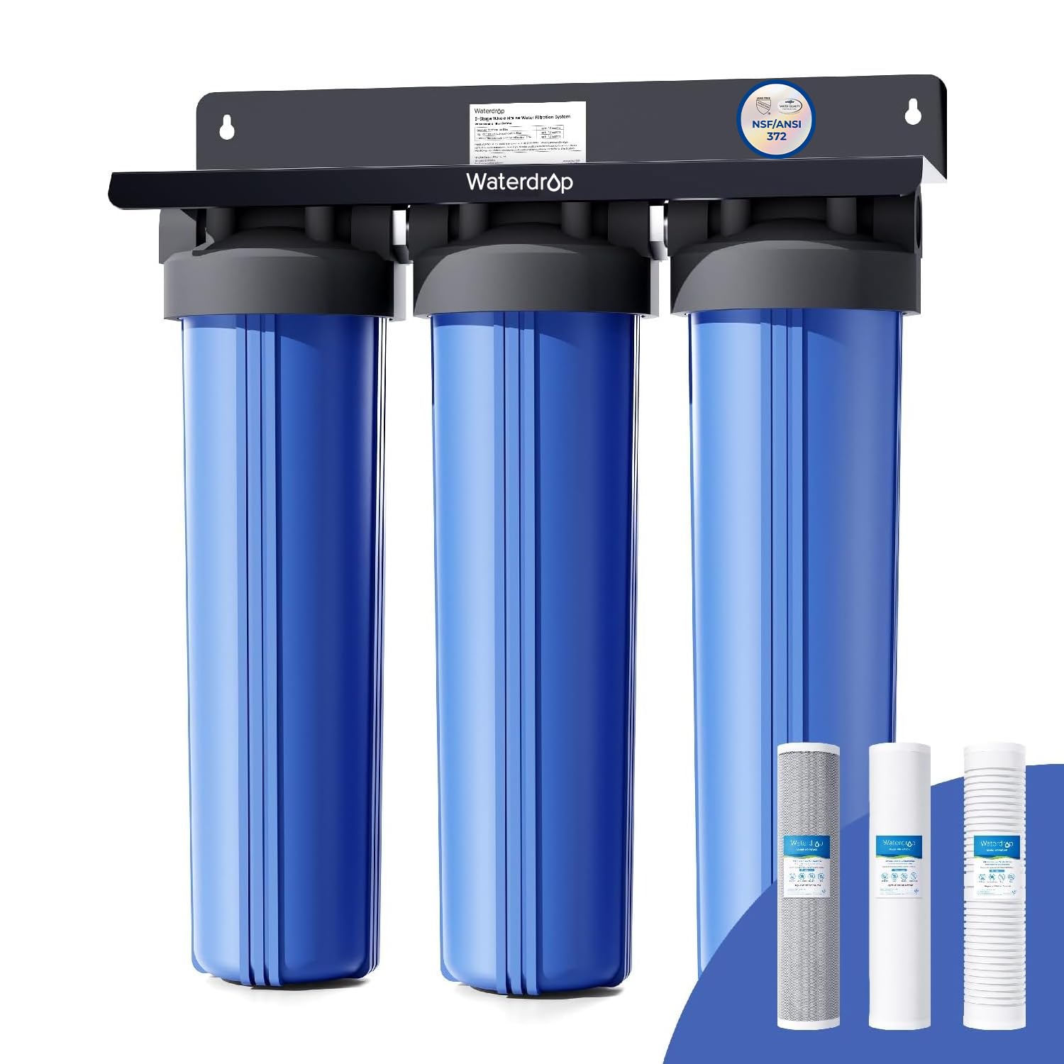 Waterdrop WHF3T-PG 3-Stage Whole House Water Filter System, Highly Reduces Lead, Chlorine, Odor and Taste, 7-Stage Filtr