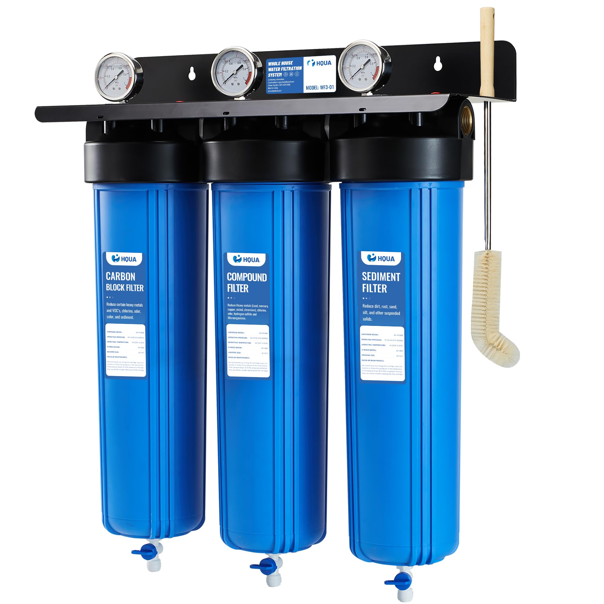 WF3-01 3-Stage Whole House Water Filtration System, Reduces Heavy Metals (Lead, Mercury, Arsenic, Cadmium, Chromium), Ch