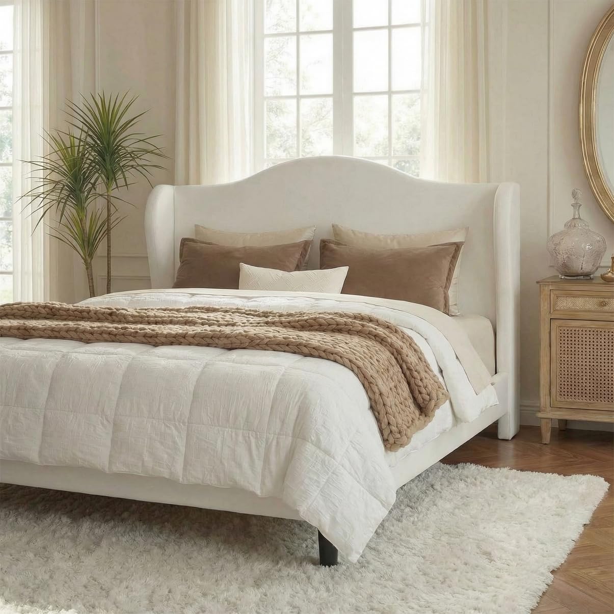 Allewie Velvet Platform Queen Bed Frame with Wingback and 47