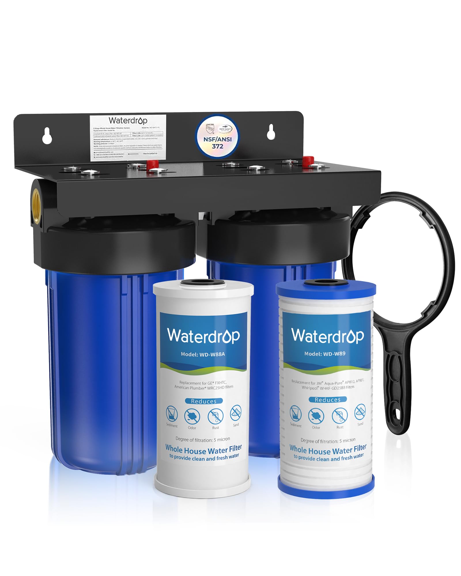 Waterdrop WHF21-PG 2-Stage Whole House Water Filter System, Highly Reduces Lead, Chlorine, Odor and Taste, 5-Stage Filtr