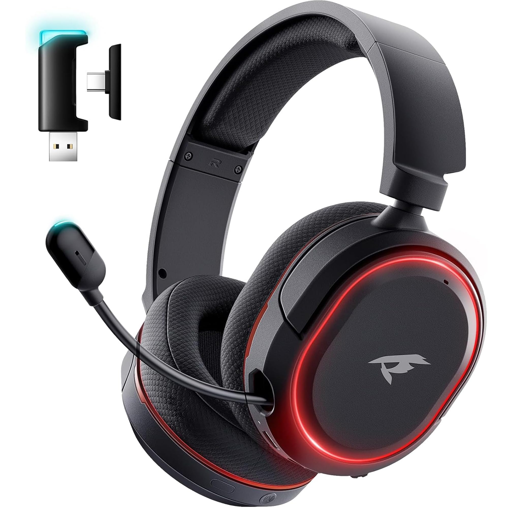 Wireless Gaming Headset, 7.1 Surround Sound, 2.4Ghz USB Gaming Headphones Bluetooth 5.4, 100-Hr Noise Canceling Mic RGB 