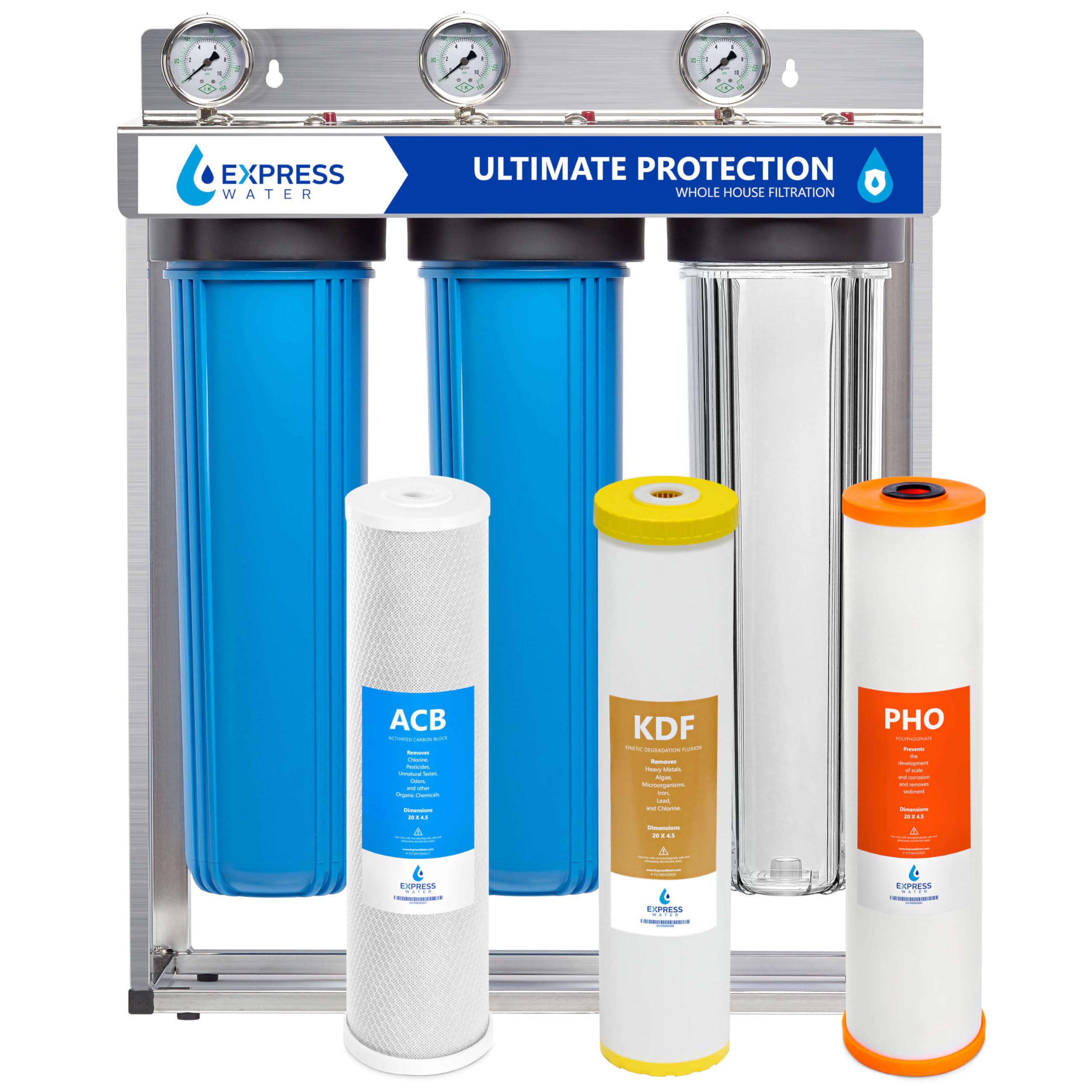 Express Water 3-Stage Whole House Water Filter System, Reduces Heavy Metals, Scale, Chloramine, Chlorine, PFAs, Lead & A