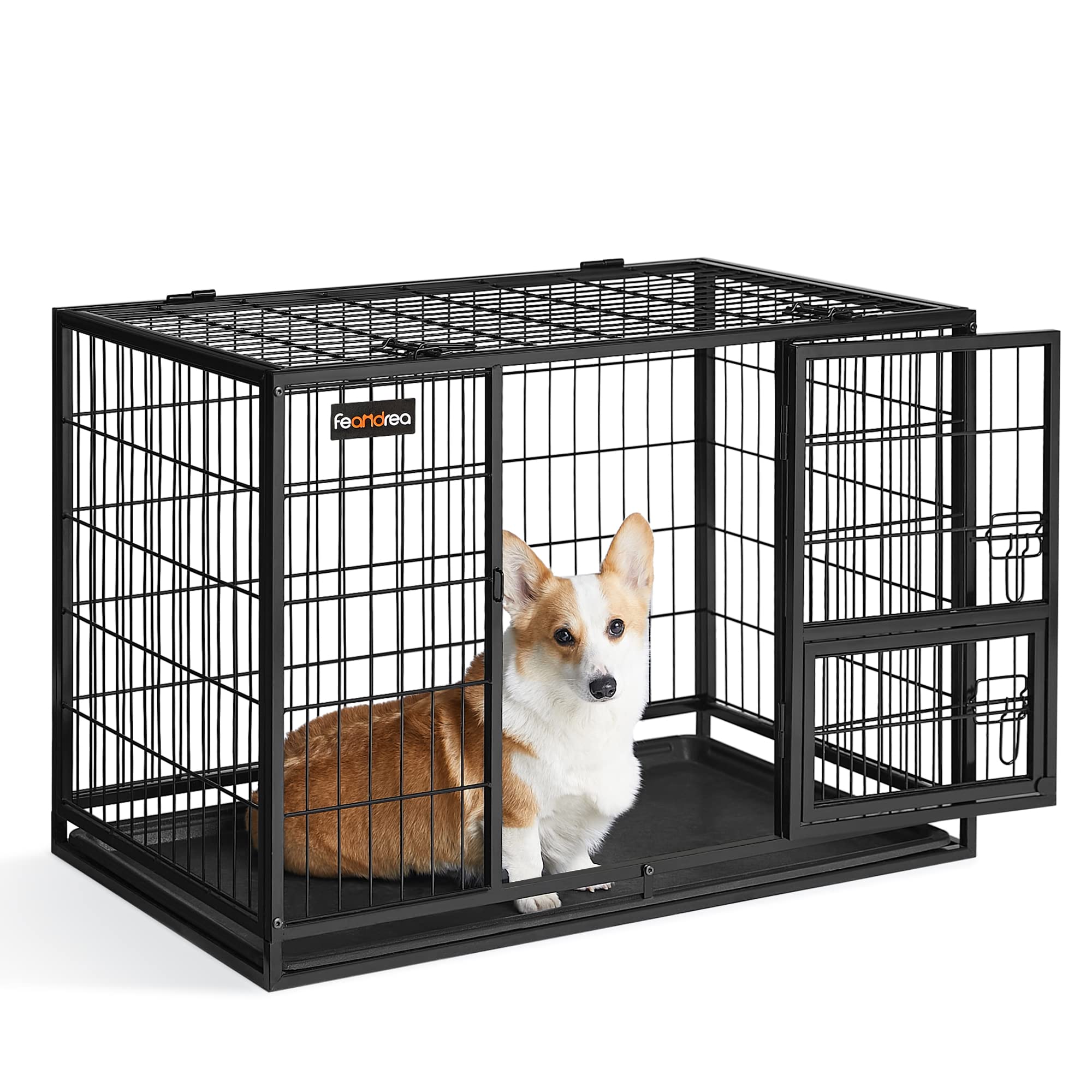 Feandrea Heavy-Duty Dog Crate, Dog Cage, 92.5 x 57.5 x 64 cm, for Small and Medium Dogs, Double Removable Door, Easy Cle