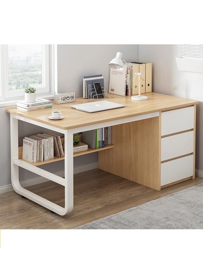 NKX Computer Desk with Drawers & Bookshelf – 100cm Oak & White Study Table with Storage, Modern Home