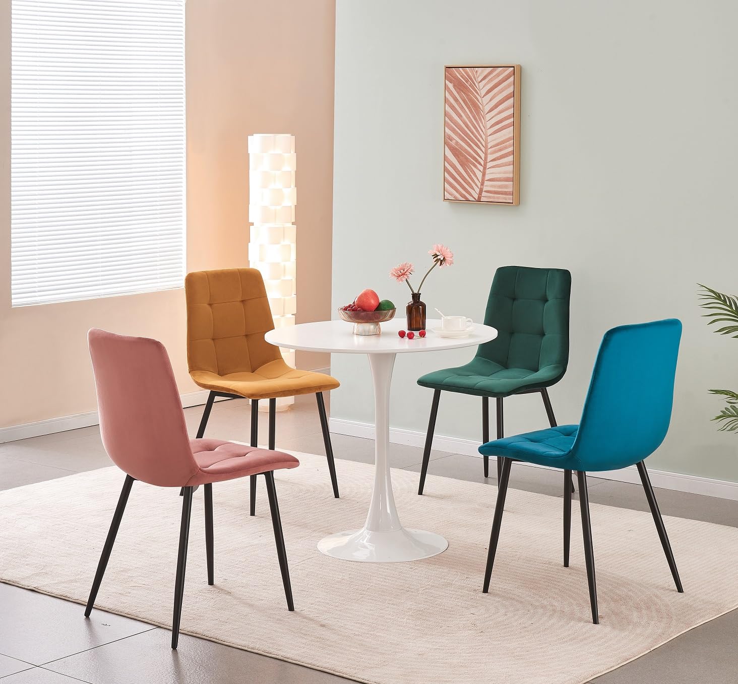MOF Home Modern Velvet Dining Chairs, Set of 4, Velvet Tufted Upholstered Kitchen Chairs with Metal Legs, Multi-Color (C