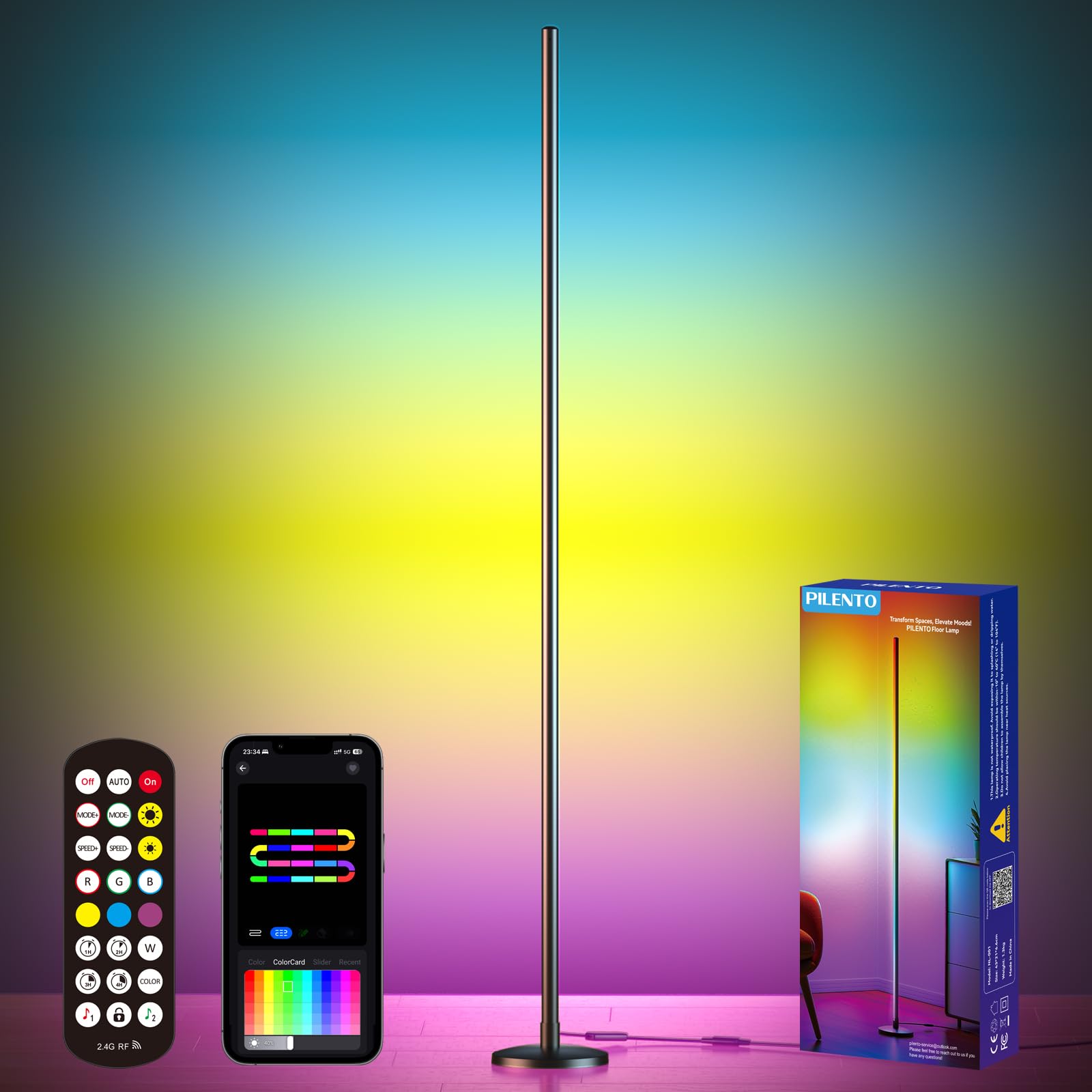 RGB LED Corner Floor Lamp with Music Sync and 16 Million DIY Colors, Color Changing Modern Smart Sta