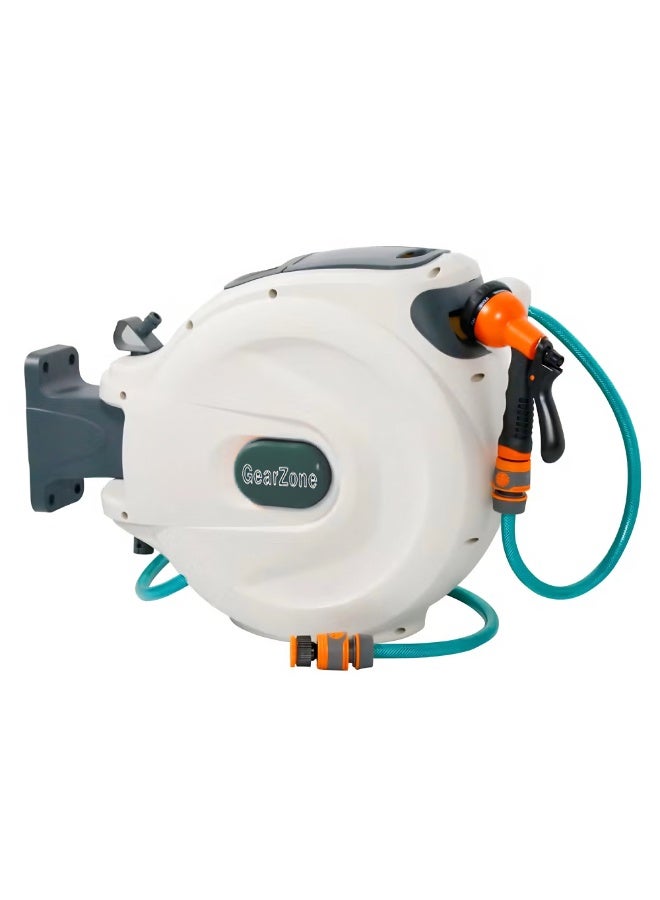 GearZone Garden Hose Reel, 20meter Water Hose Reel, Retract Wall Mount Hose Reel Enclosed Storage, Any Length Lock for G
