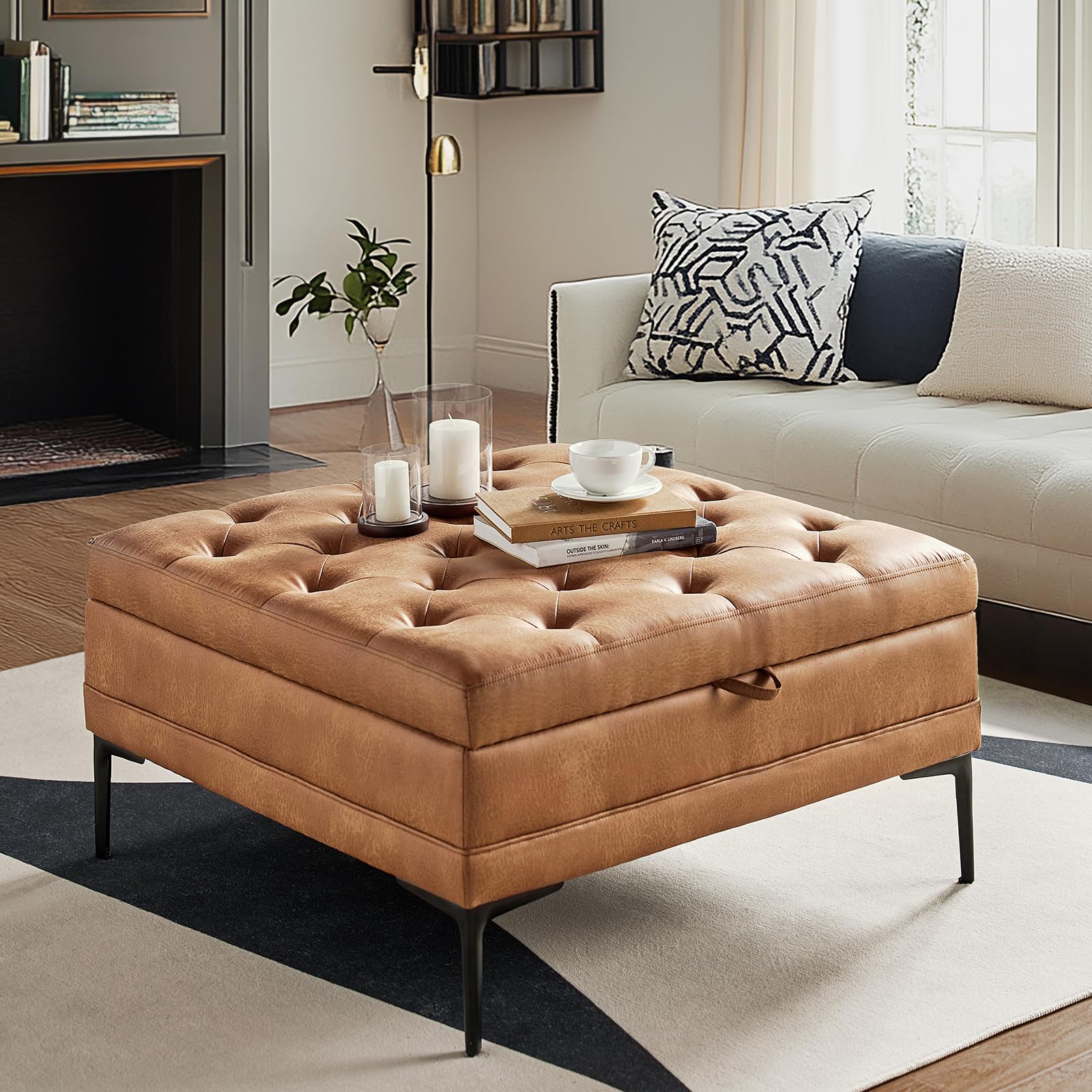 HULALA HOME Faux Leather Coffee Table, 36.5