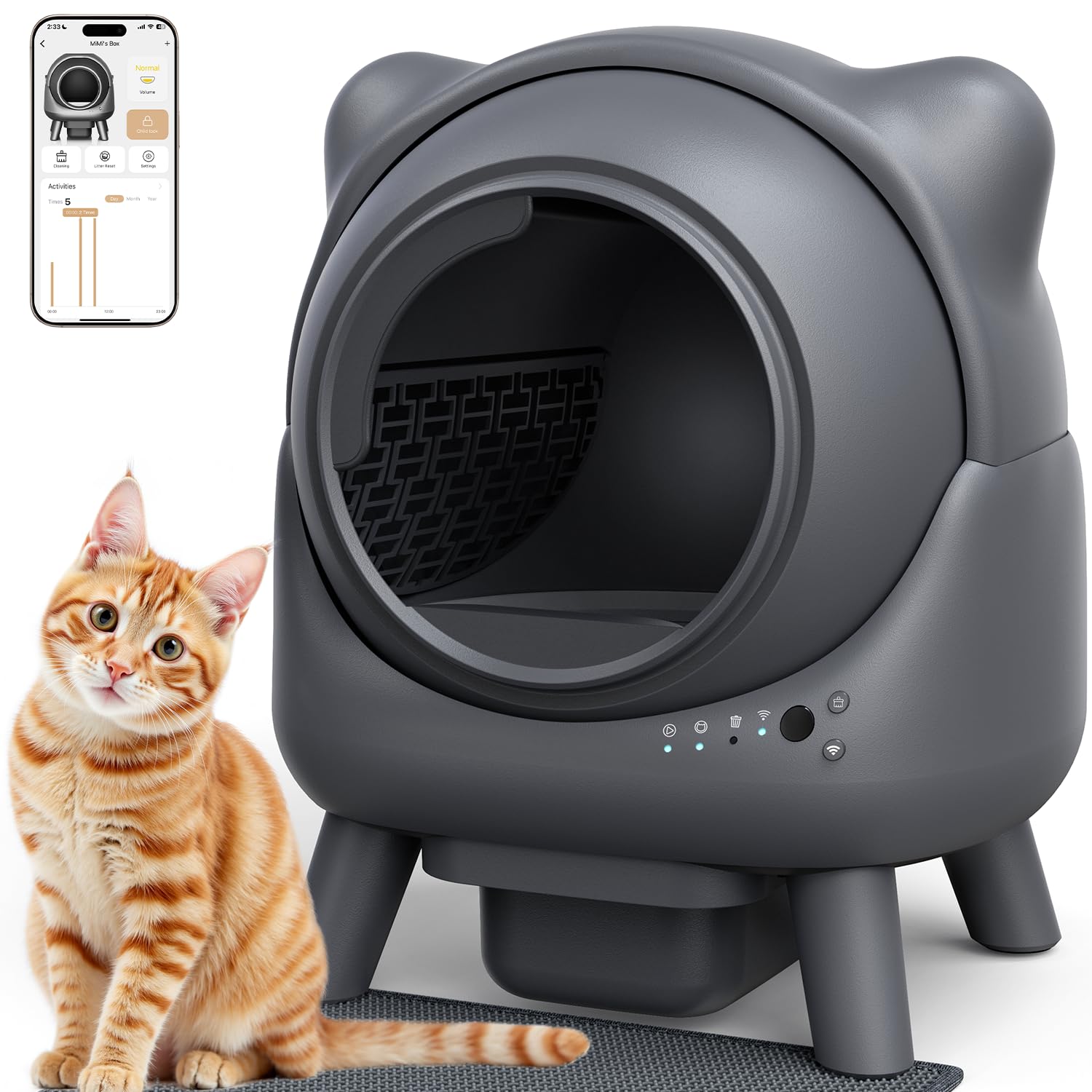 Automatic Litter Box, FEELNEEDY Self Cleaning Litter Box, Odor Control Robot, Cat Ears Design, 65L APP Real-Time Monitor