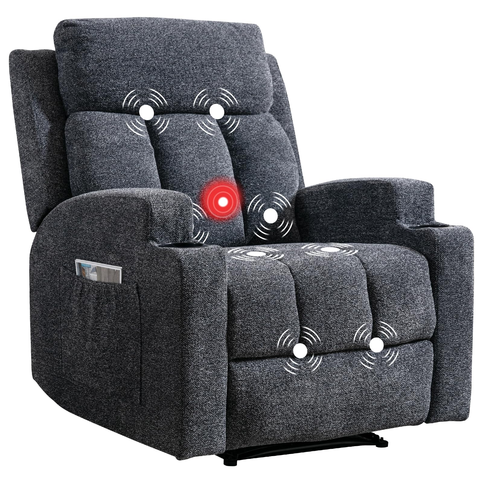 CANMOV Manual Recliner Chair with Massage and Heat, Soft Fabric Recliner Chair with Overstuffed Arm 