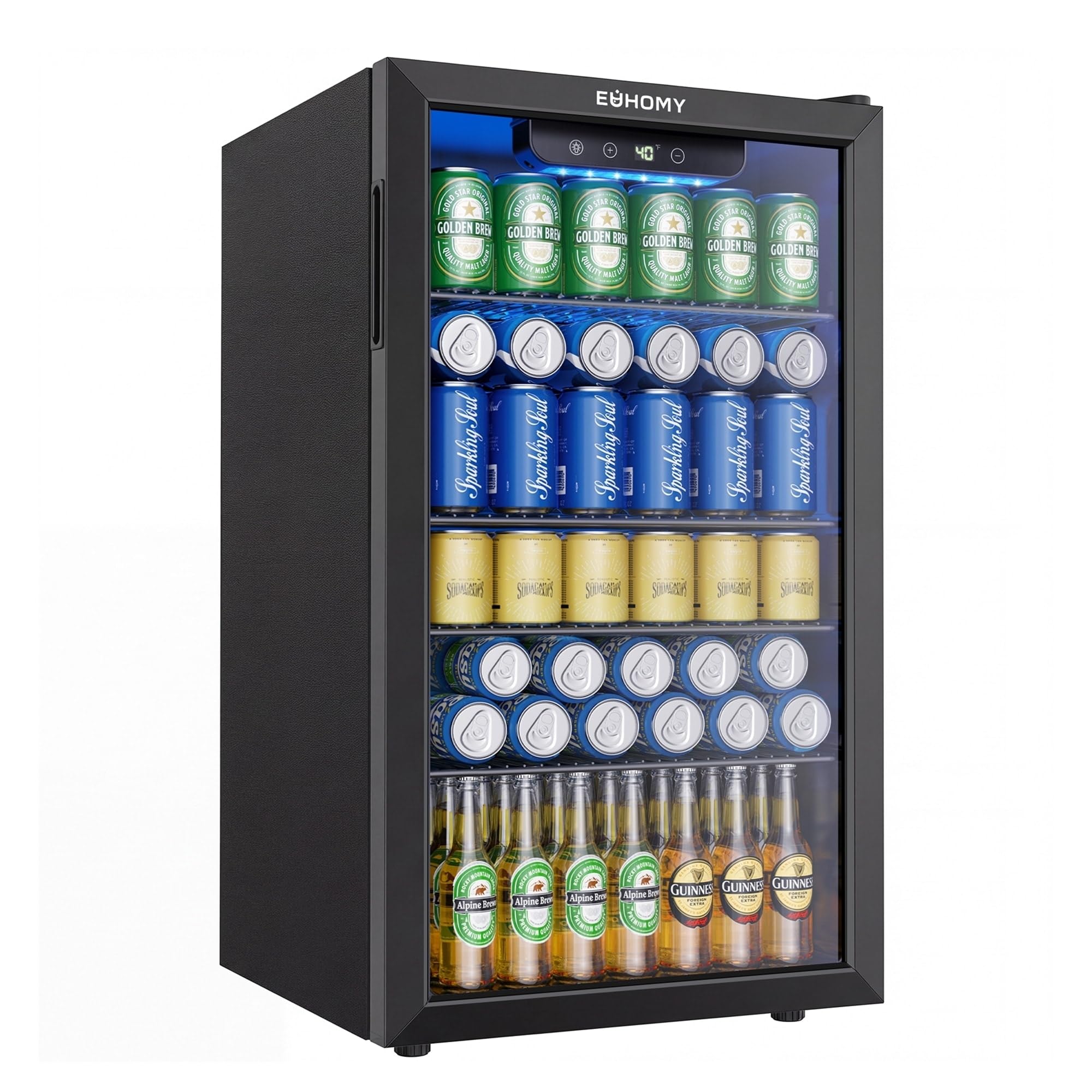 EUHOMY Mini Fridge 130 Can Beverage Refrigerator Cooler Glass Door for Soda Wine Beer, Beverage Cooler for Home, Bar, Of