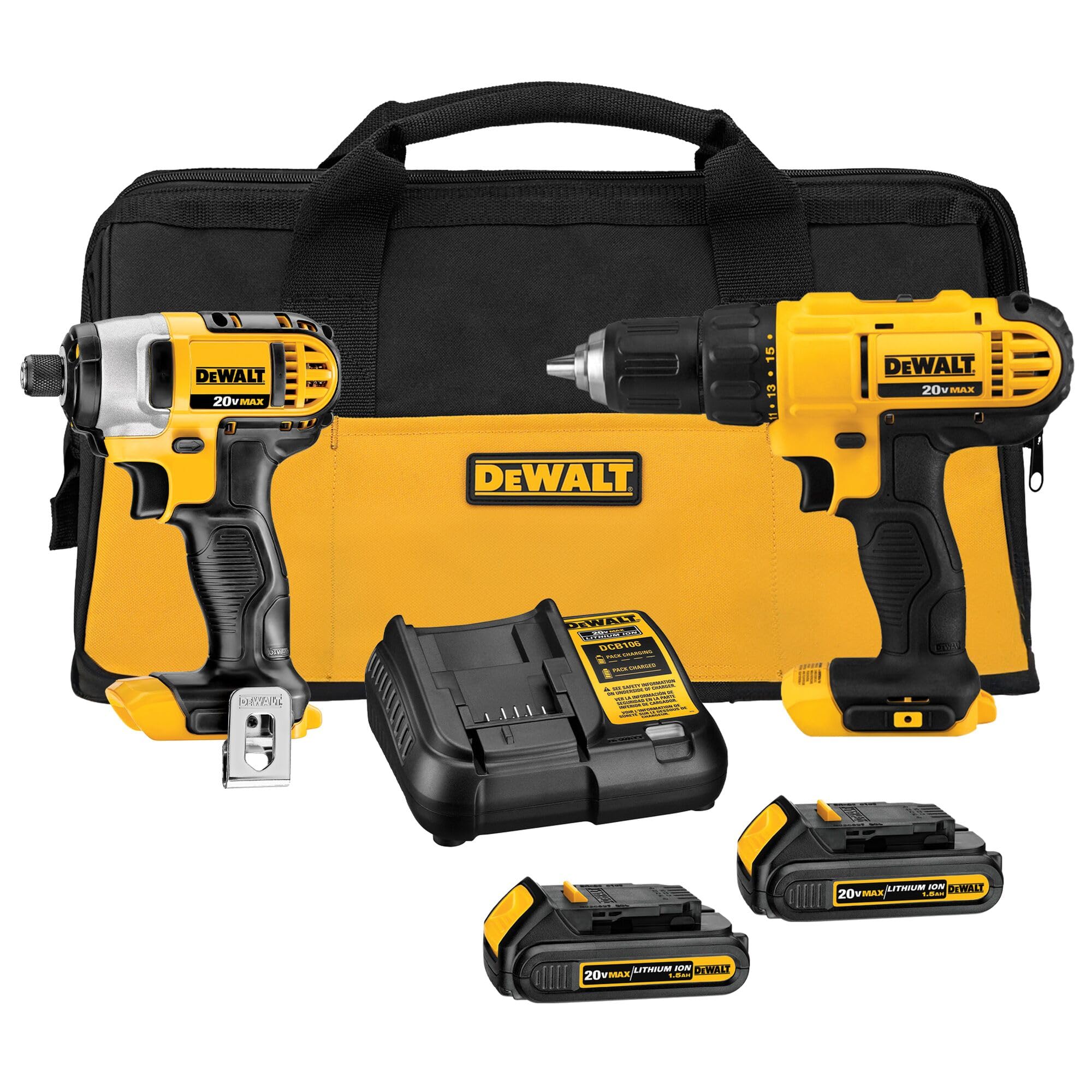 DEWALT 20V MAX Cordless Drill and Impact Driver, Power Tool Combo Kit , Includes 2 Batteries, Charge