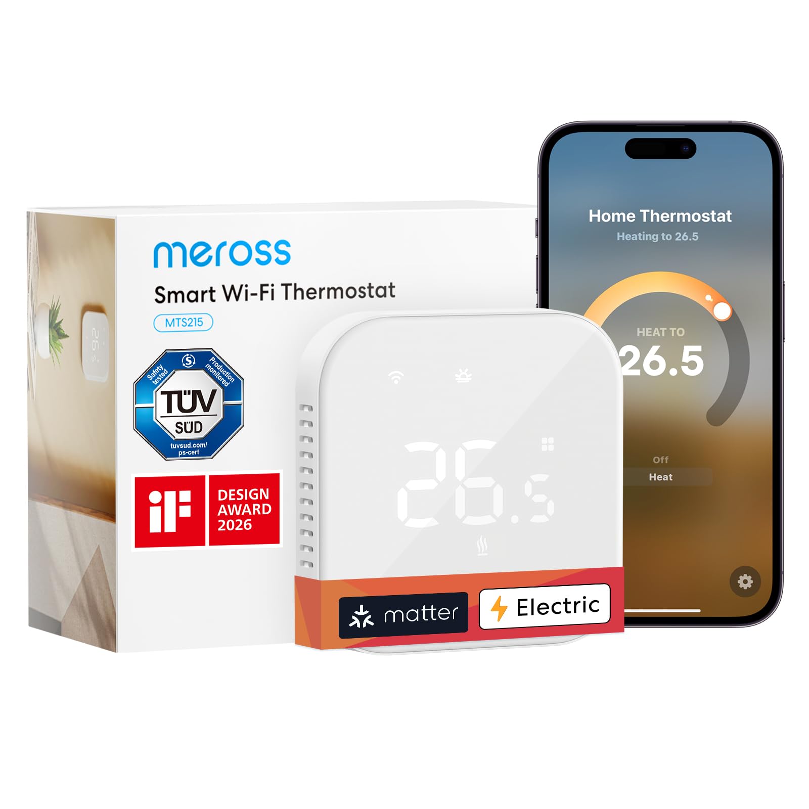 Meross Smart Thermostat for Electric Underfloor Heating, WiFi Thermostat Works with Matter, HomeKit, Alexa, Google and H