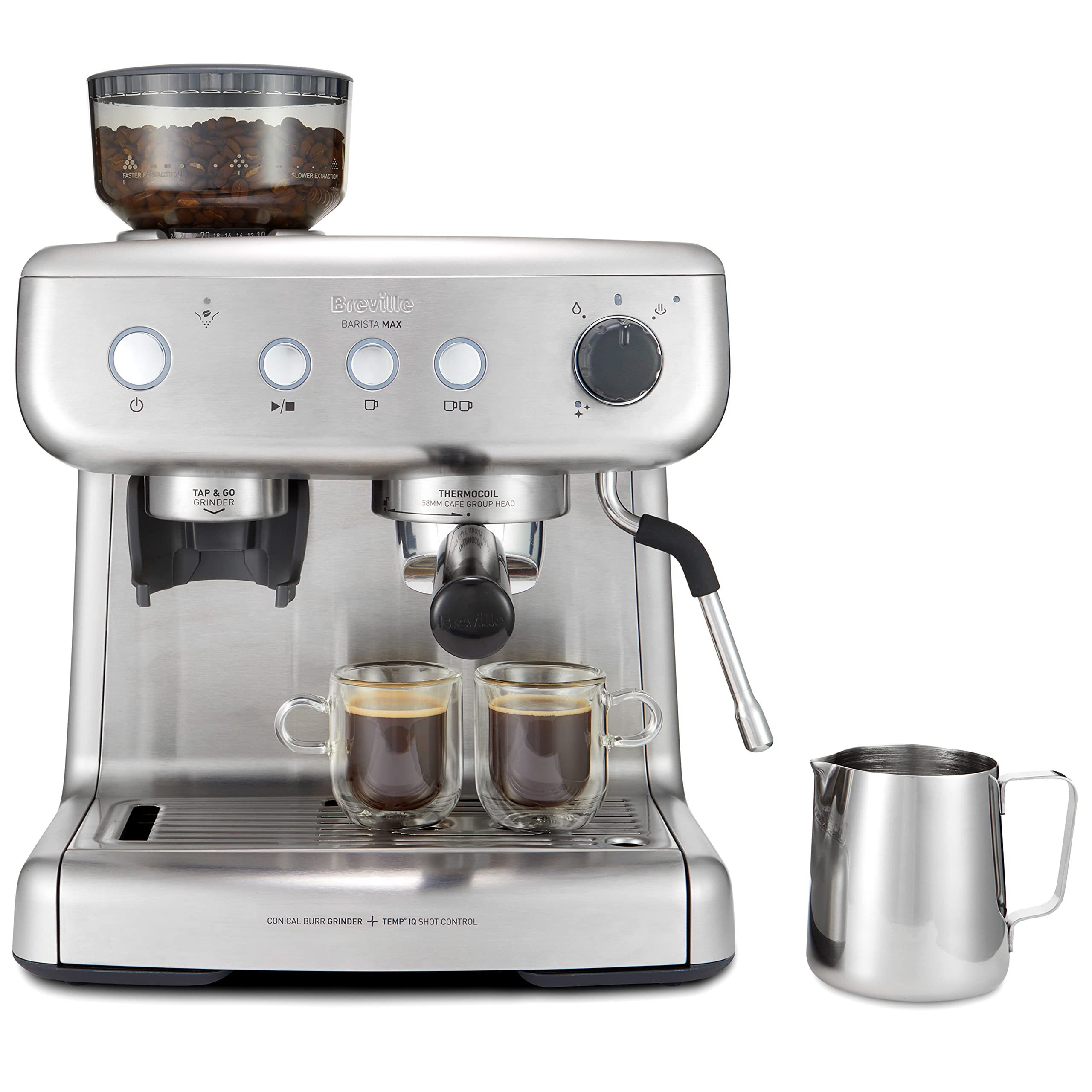 Breville Barista Max Espresso Machine Latte & Cappuccino Coffee Maker with Integrated Bean Grinder & Steam Wand 2.8 L Wa
