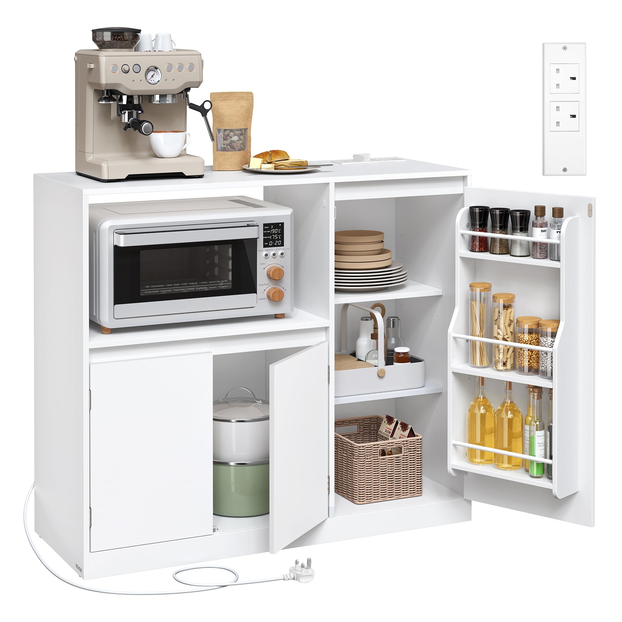 VASAGLE Collection - Kitchen Sideboard, Storage Cabinet with Worktop, Microwave Stand, Open Compartment, 3 Doors, Adjust