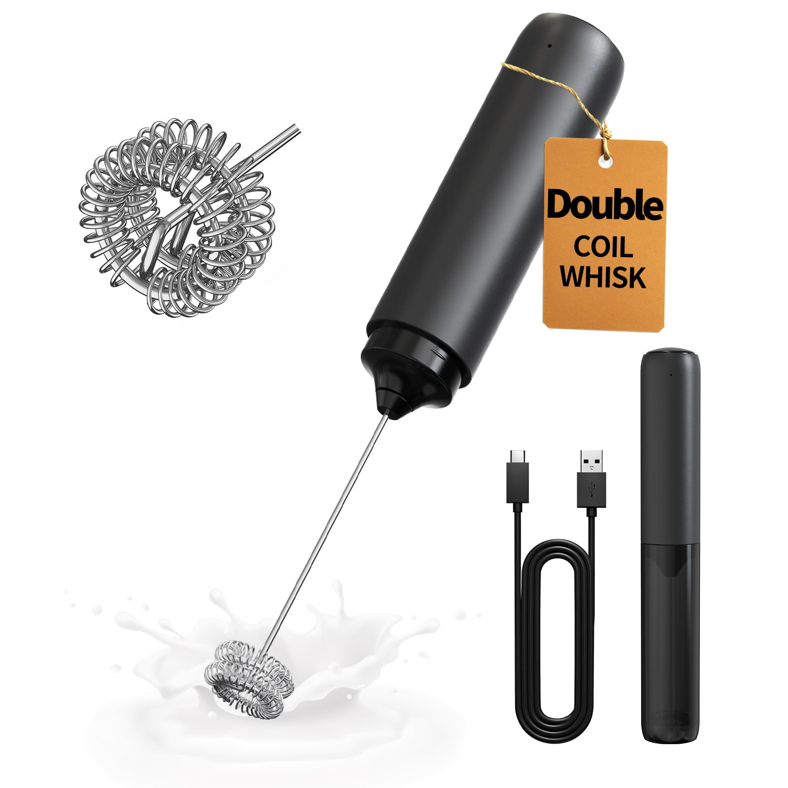 CIRCLE JOY Electric Milk Frother Handheld, Rechargeable Coffee Frother with Dual Spring Whisk, Portable Hand Frother Wan