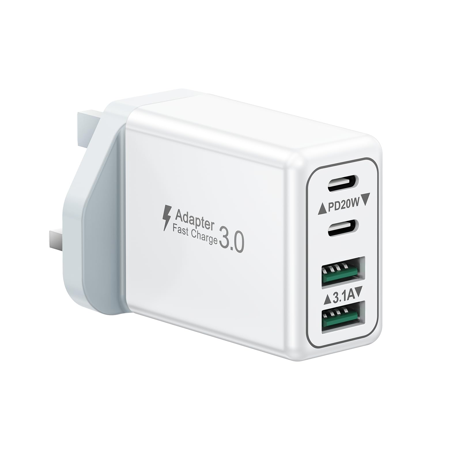 USB C Plug, 40W 4-Port Fast Charger Plug UK Dual Port PD Power Adapter +QC Multi Mains Wall Charger 