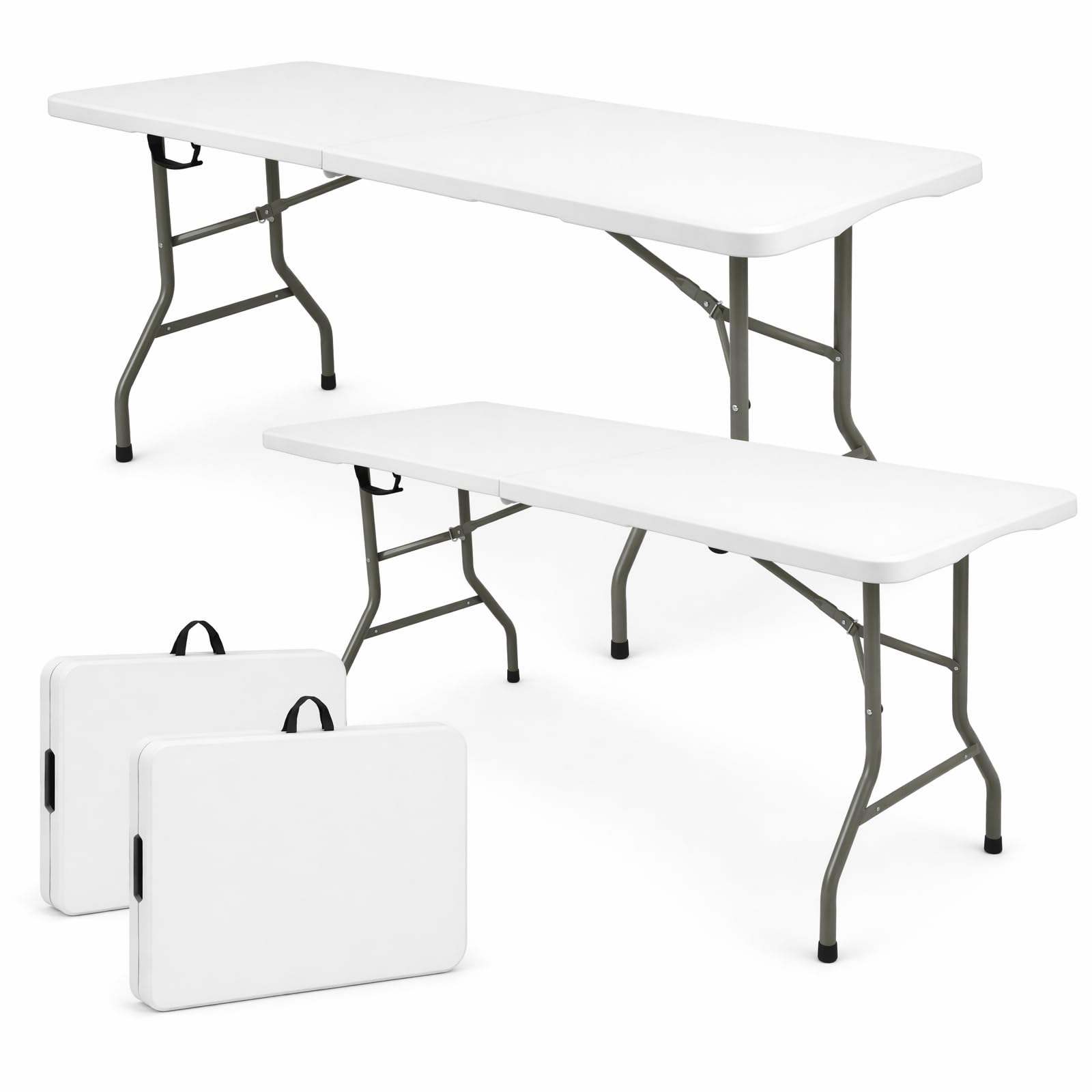 Set of 2 Folding Table 6 FT Lightweight Camping Table White Portable Plastic Rectangular Outdoor Din