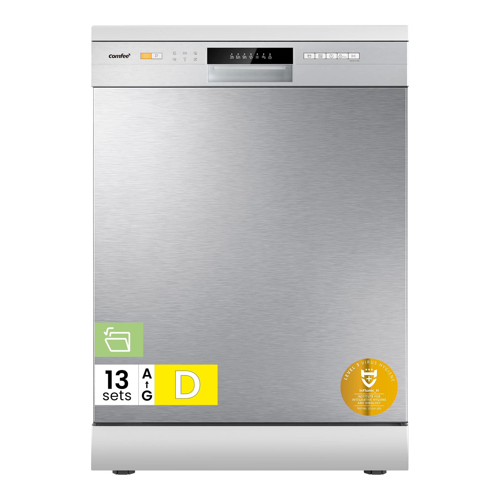 COMFEE' Dishwasher Freestanding with 13 Place Settings, Full Size Dishwasher 60cm Width, CDWPF1301PSD-UK, Auto Door Open
