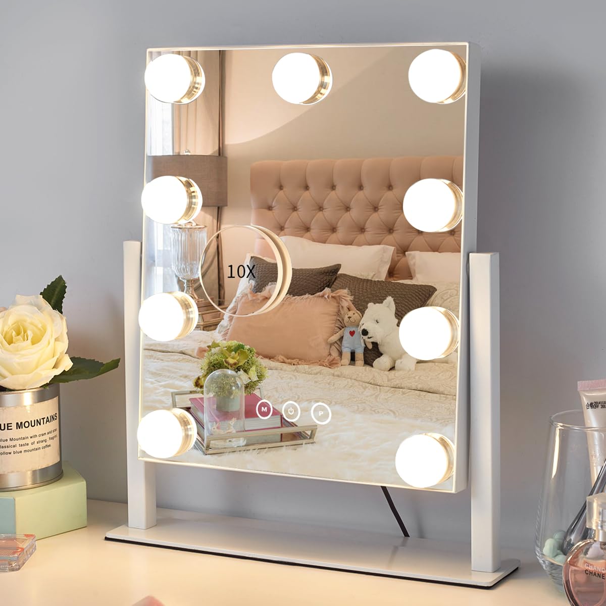 Kotdning Vanity Mirror with Lights,Lighted Vanity Mirror with 9 Dimmable Bulbs for Dressing Room & Bedroom,3 Color Light