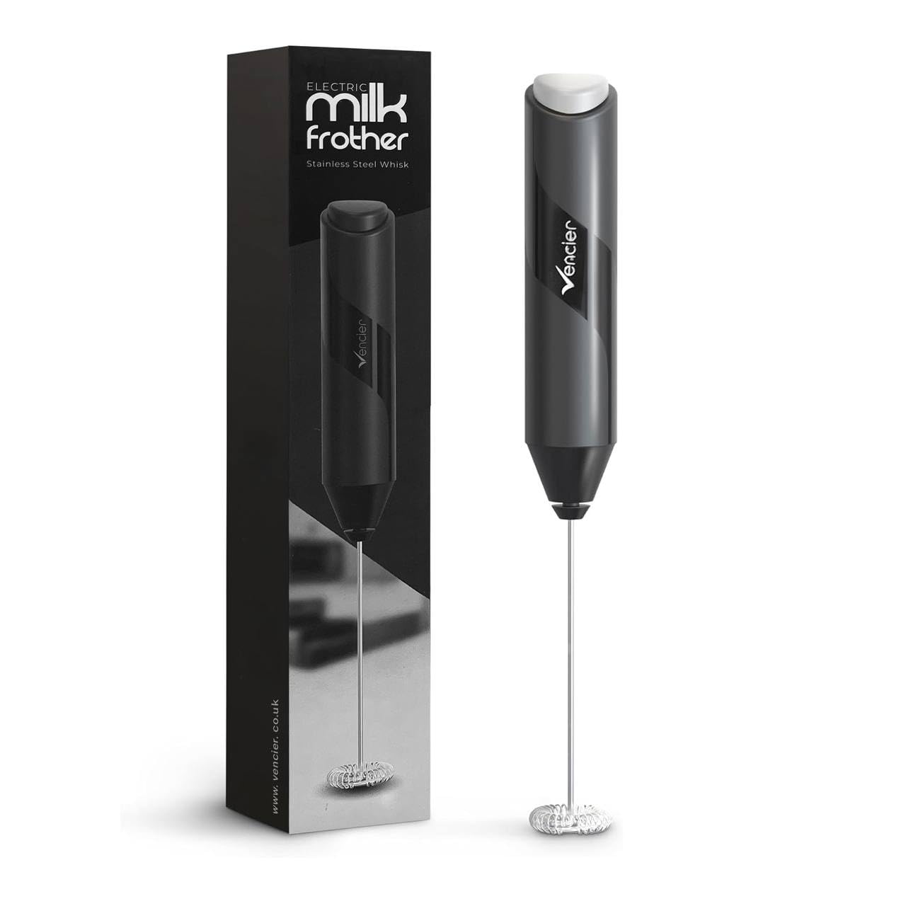 Vencier Handheld Milk Frother – Stainless Steel Electric Whisk – Portable, Battery-Operated Foam Maker for Lattes, Match
