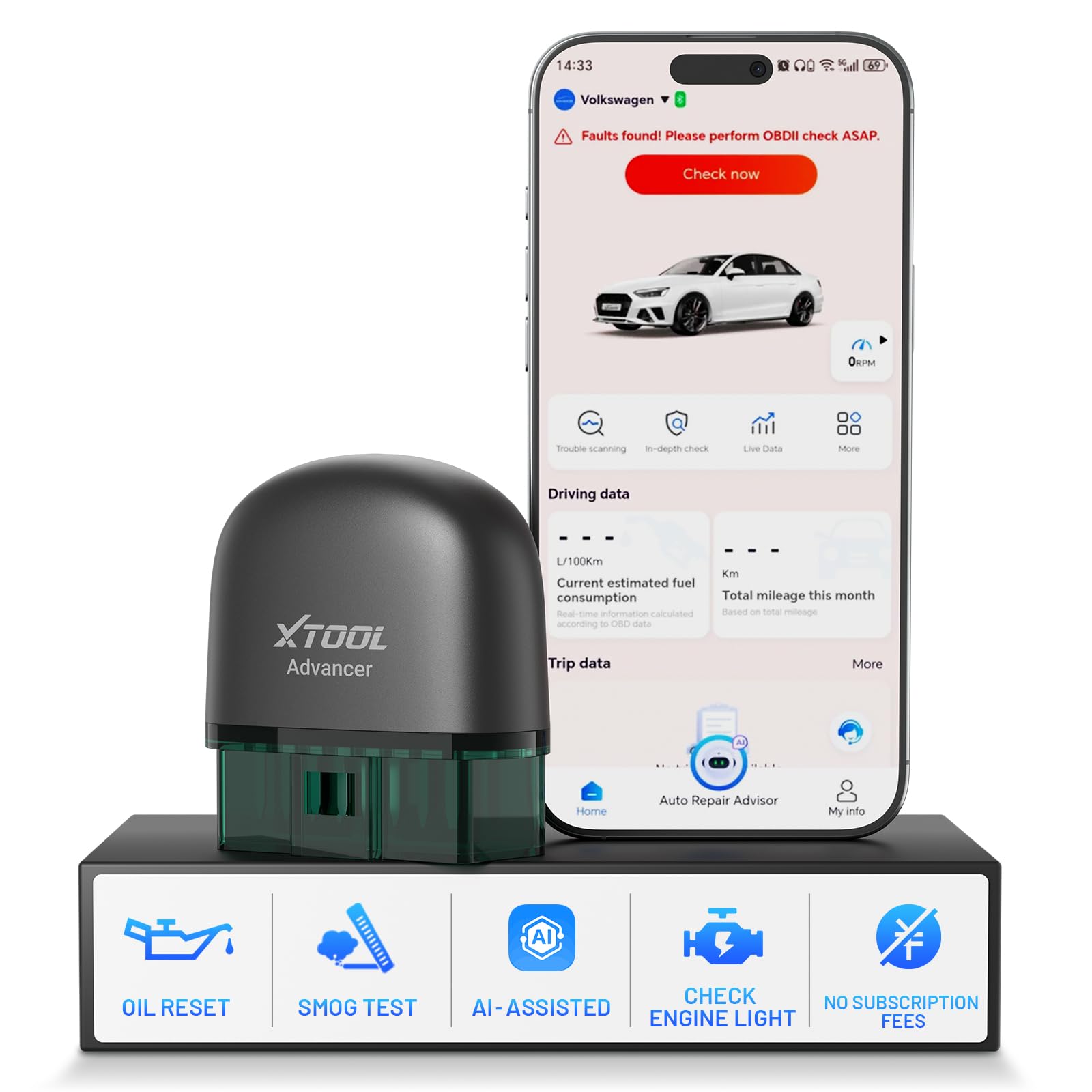 XTOOL AD20 Pro OBD2 Scanner Bluetooth, Full System Car Diagnostic Tool with AI Analysis, Wireless OBD Reader & Fault Cod