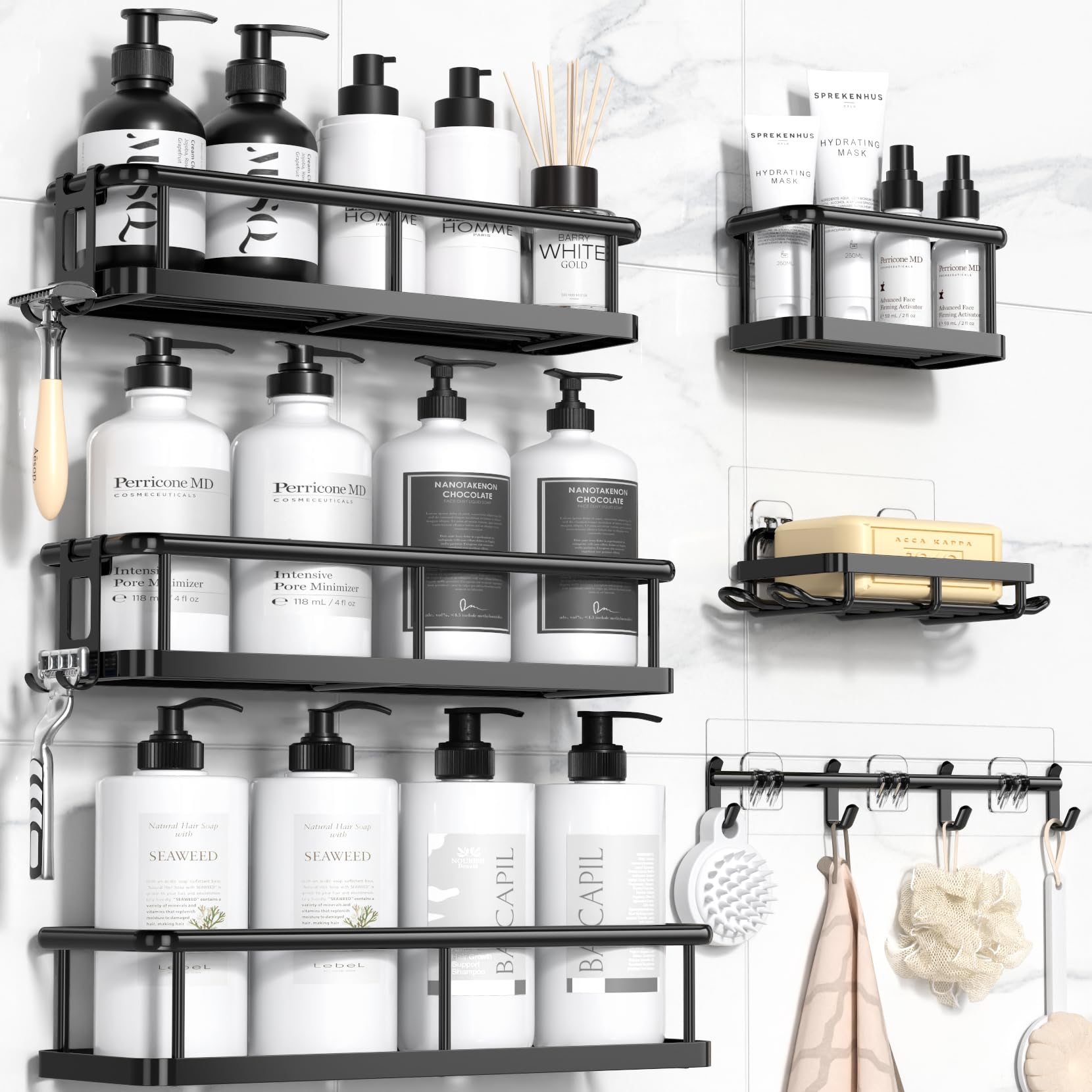 YASONIC Shower Caddy Adhesive, Rustproof Shower Organizer with Soap Holder, Large Capacity Shower Shelves for Inside Sho