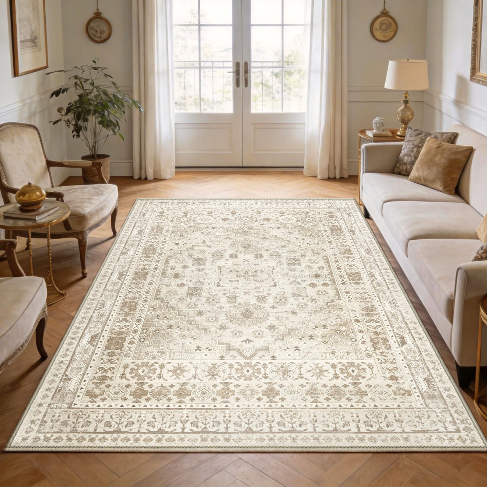 Capslpad Washable Rugs Living Room 160x230cm Distressed Vintage Area Rugs Non-Slip Traditional Orien