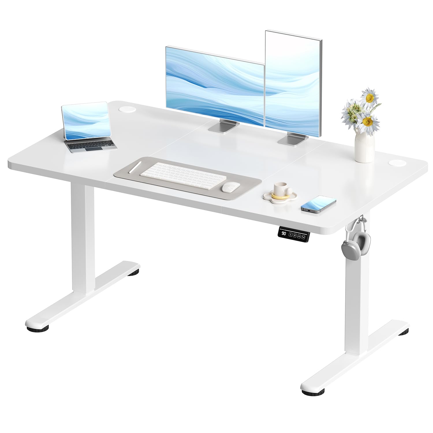 Devoko Electric Standing Desk 120x60cm Sit Stand Table Height Adjustable with Backpack Hook and Memory Smart Panel, Home