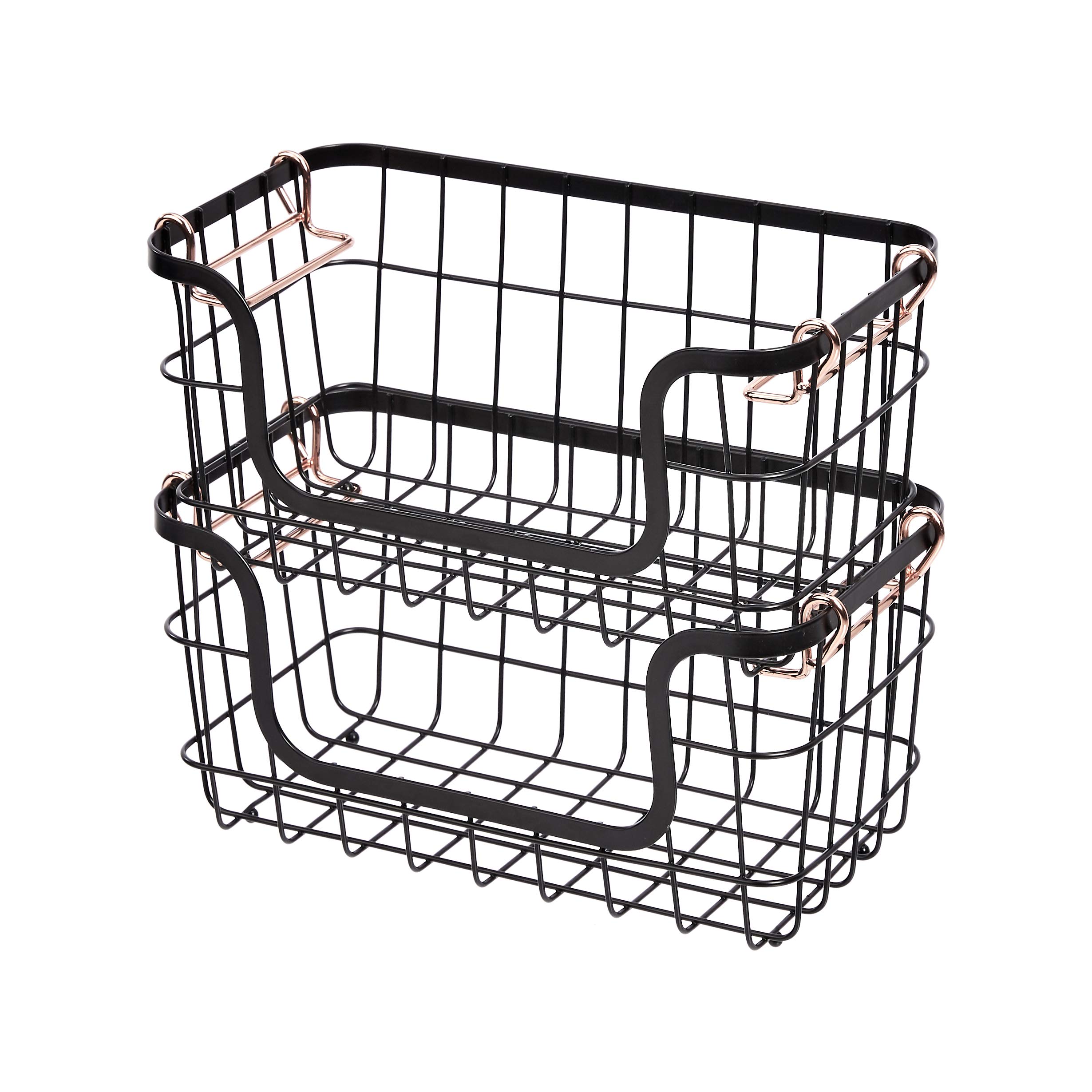 Amazon Basics Stackable Metal Storage Baskets for Kitchen or Bathroom, Rectangular, 2 Pack, 16.3 x 31 x 14.1 cm, Black