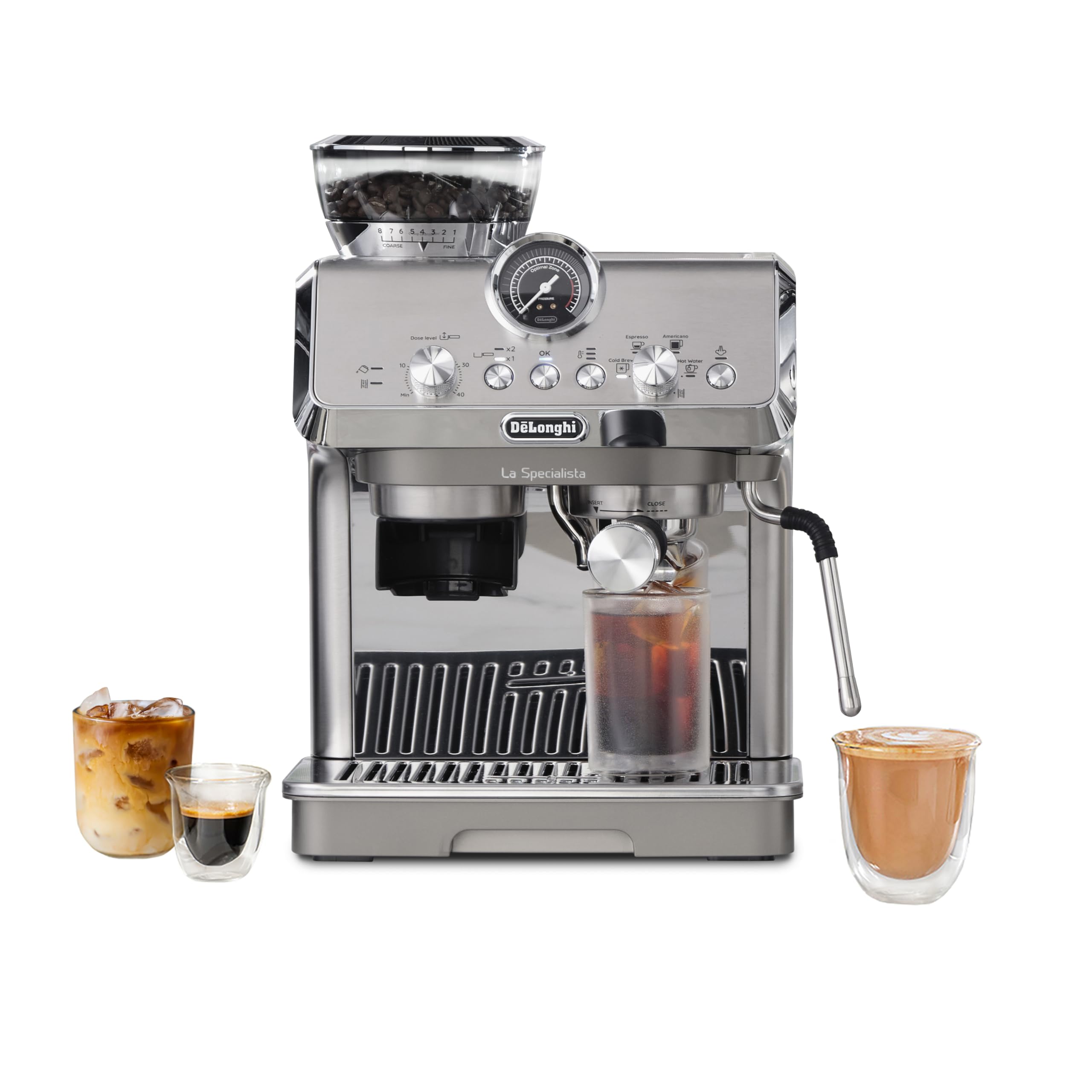 De'Longhi La Specialista Arte Evo Espresso Machine - Compact Cold Brew Coffee Maker with Grinder, Milk Steam Wand/Frothe