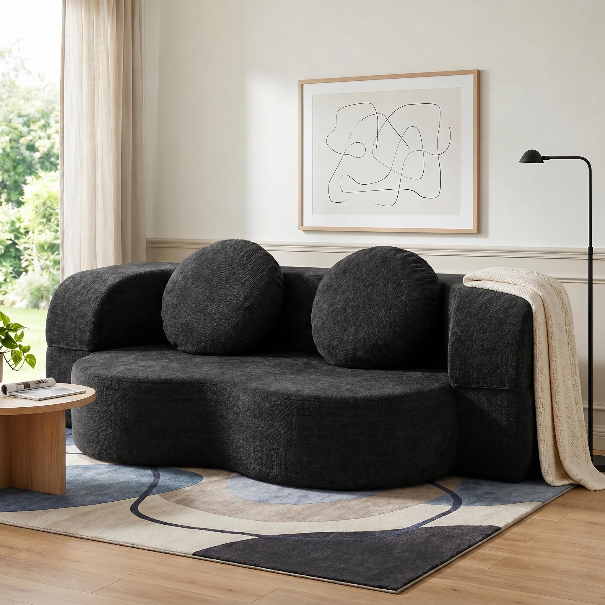 Vongrasig Convertible Sofa Bed, 77” Folding Boneless Couch, Floor Sofa 2-in-1 Curved Couch for Small Living Room, Apartm