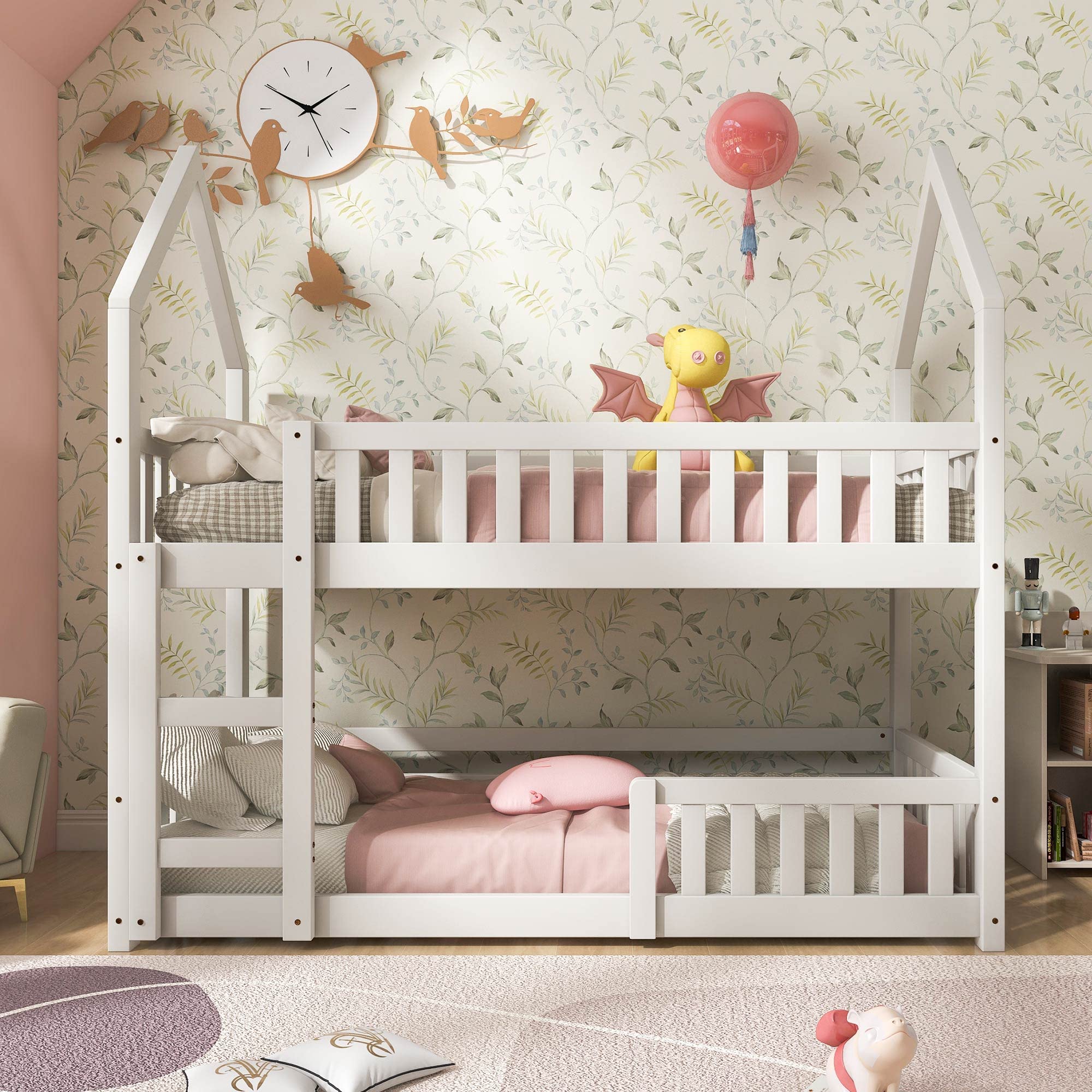 Merax Twin Bunk Bed With Ladder, Solid Wood Frame, Castle-Shaped 3FT Single Gaming Bed, 90 x 190 cm 