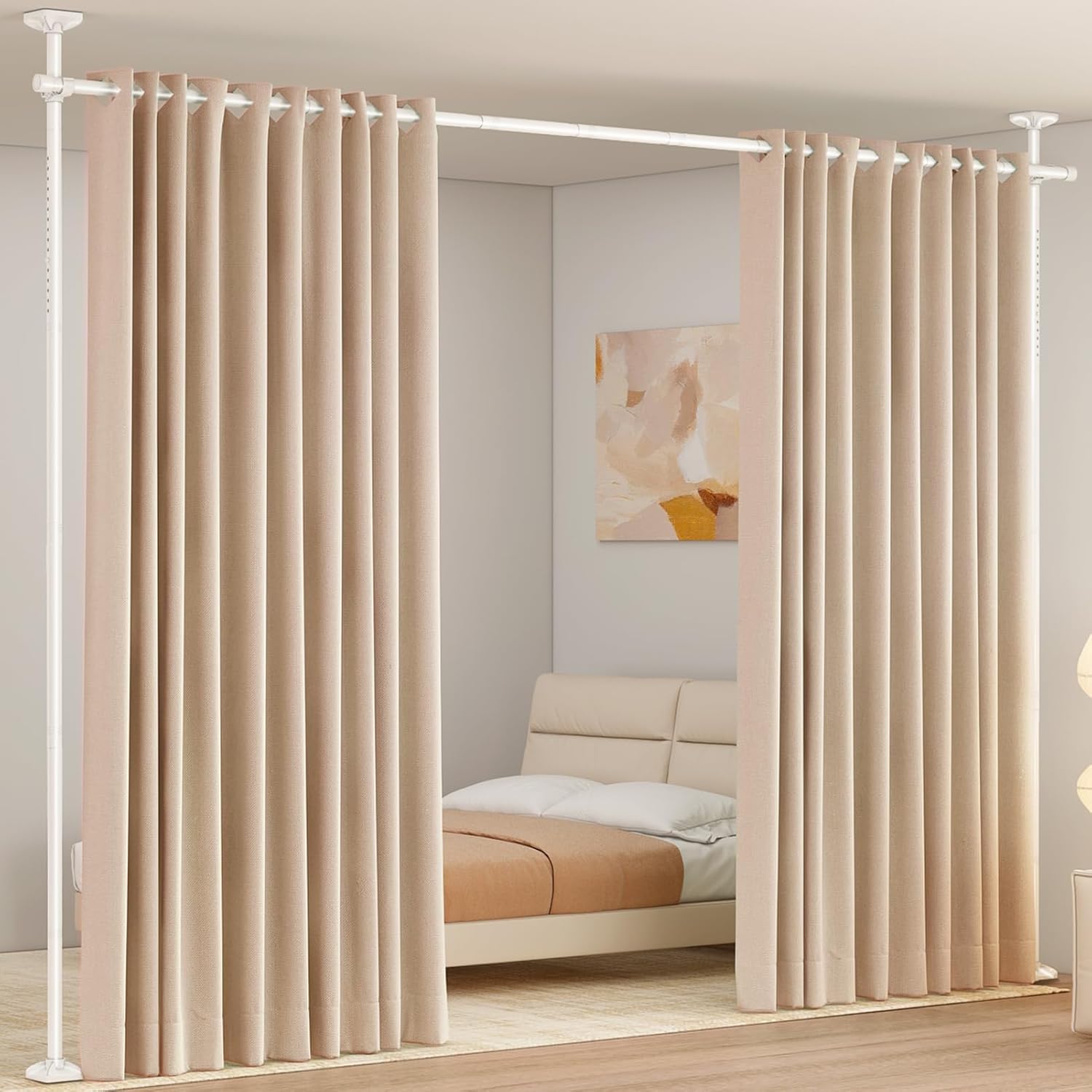 WELDUN Room Divider Curtain Rods, Floor Standing drapery rod, No Drill Damage Free Stand Alone Curta