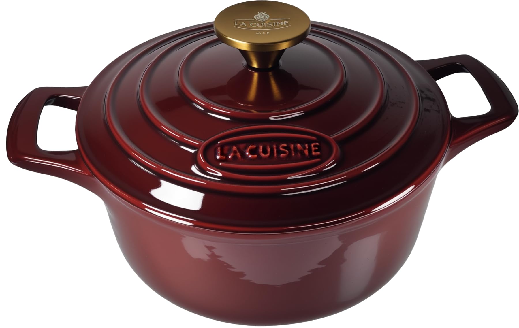 La Cuisine Enameled Cast Iron Dutch Oven Casserole Dish Pot with Lid, 2 Ltr 20cm Dia. Matte Black Enamel Interior, Cranb