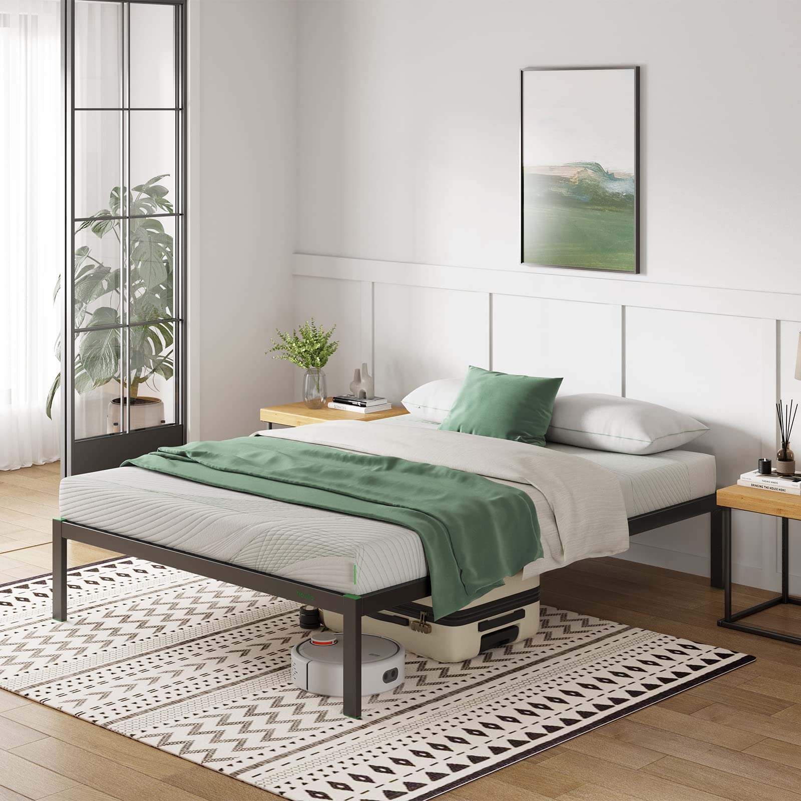 Novilla 30.5 cm Metal Small Double Bed Frame, 4FT Platform Bed Frame, Noise-cancelling Design, Engineered Wood Slat Supp