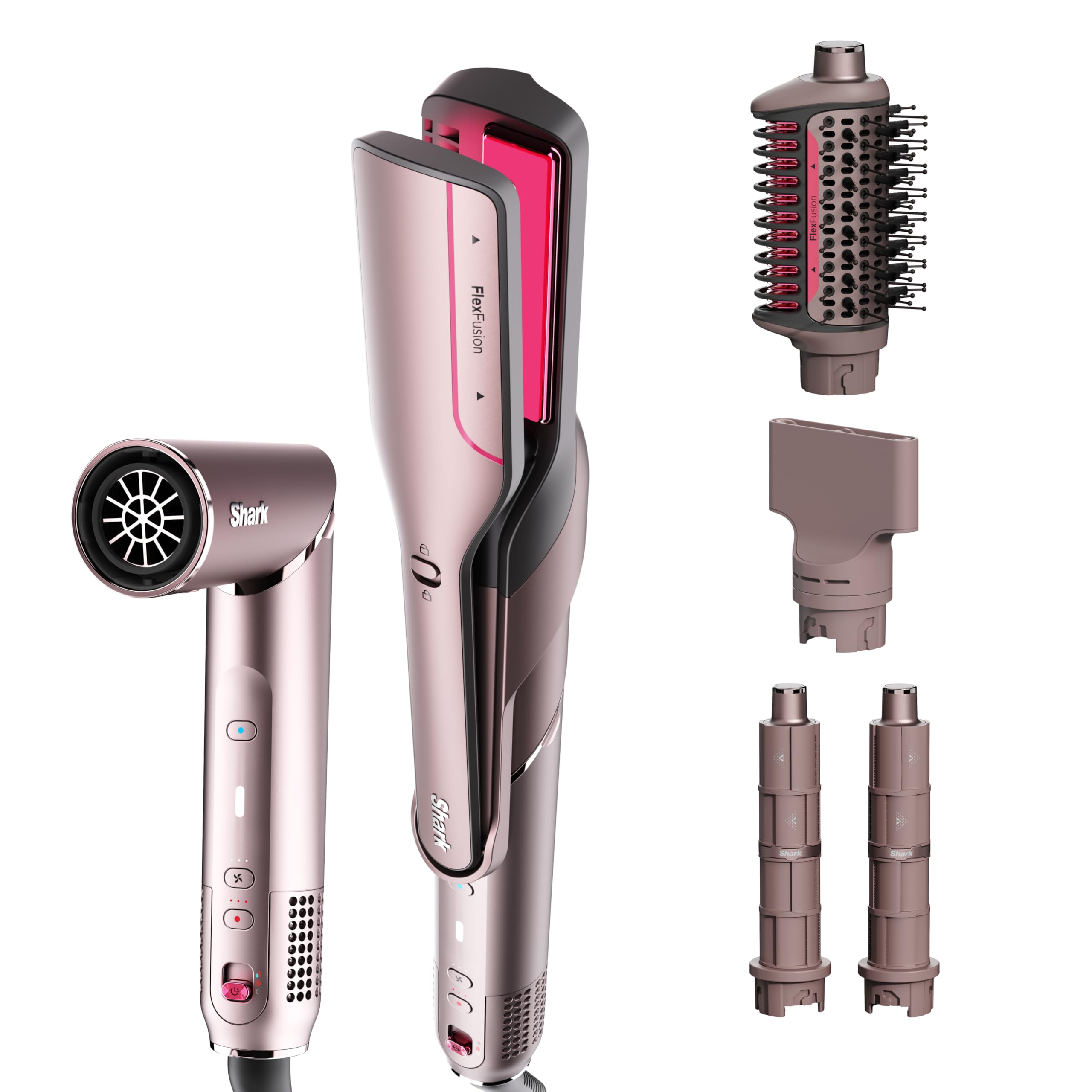 Shark FlexFusion Hair Straightener & Powerful Hair Dryer with Fusion Hair Brush, Ceramic Air Styler with Auto-Wrap Curle
