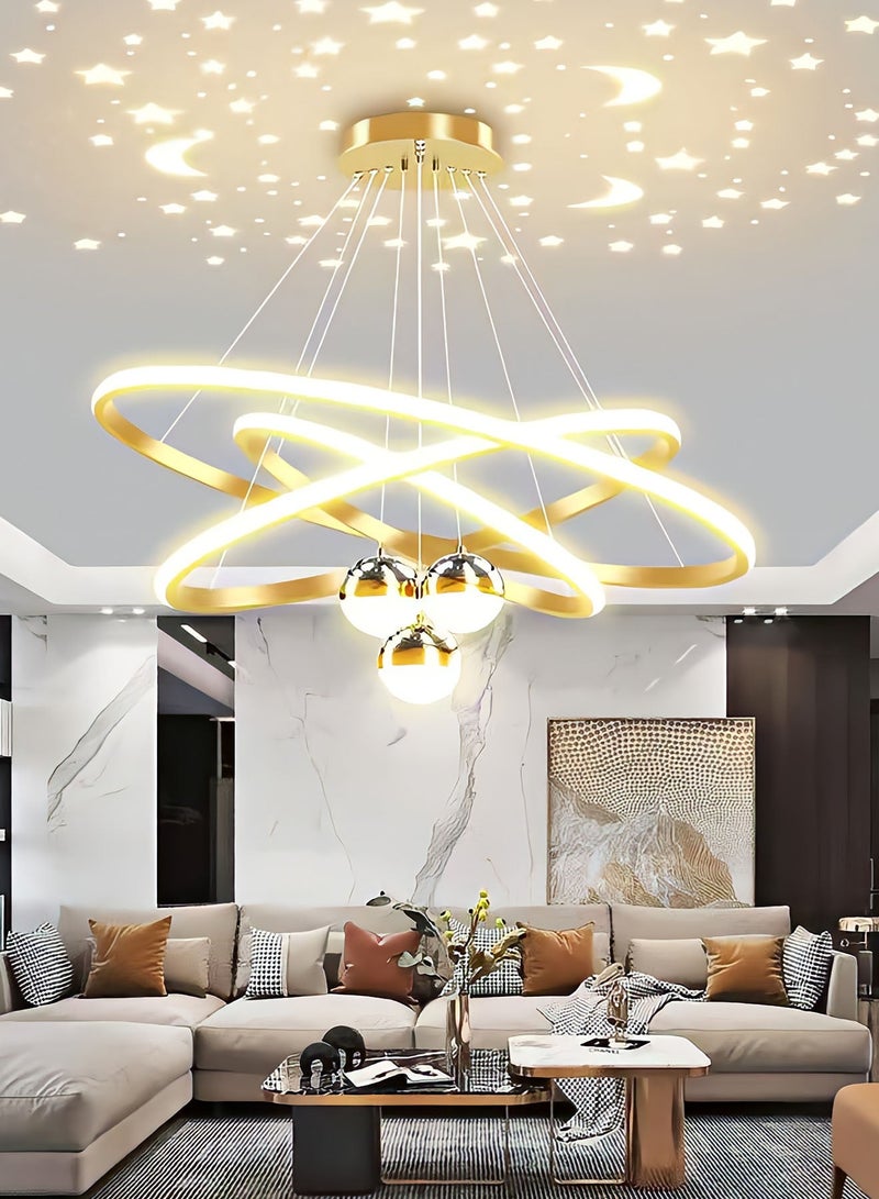 AL-WAHA AL-ZHABIA Modern Minimalist LED Chandelier with Remote Control, Dimmable Starry Ceiling Projection Light, Adjust
