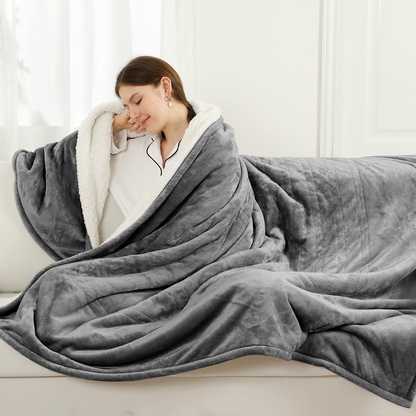 ESTINGO Heated Throw Blanket 180x130cm, Electric Throw Blanket, Grey | 6 Heating Levels & 10 Hours A