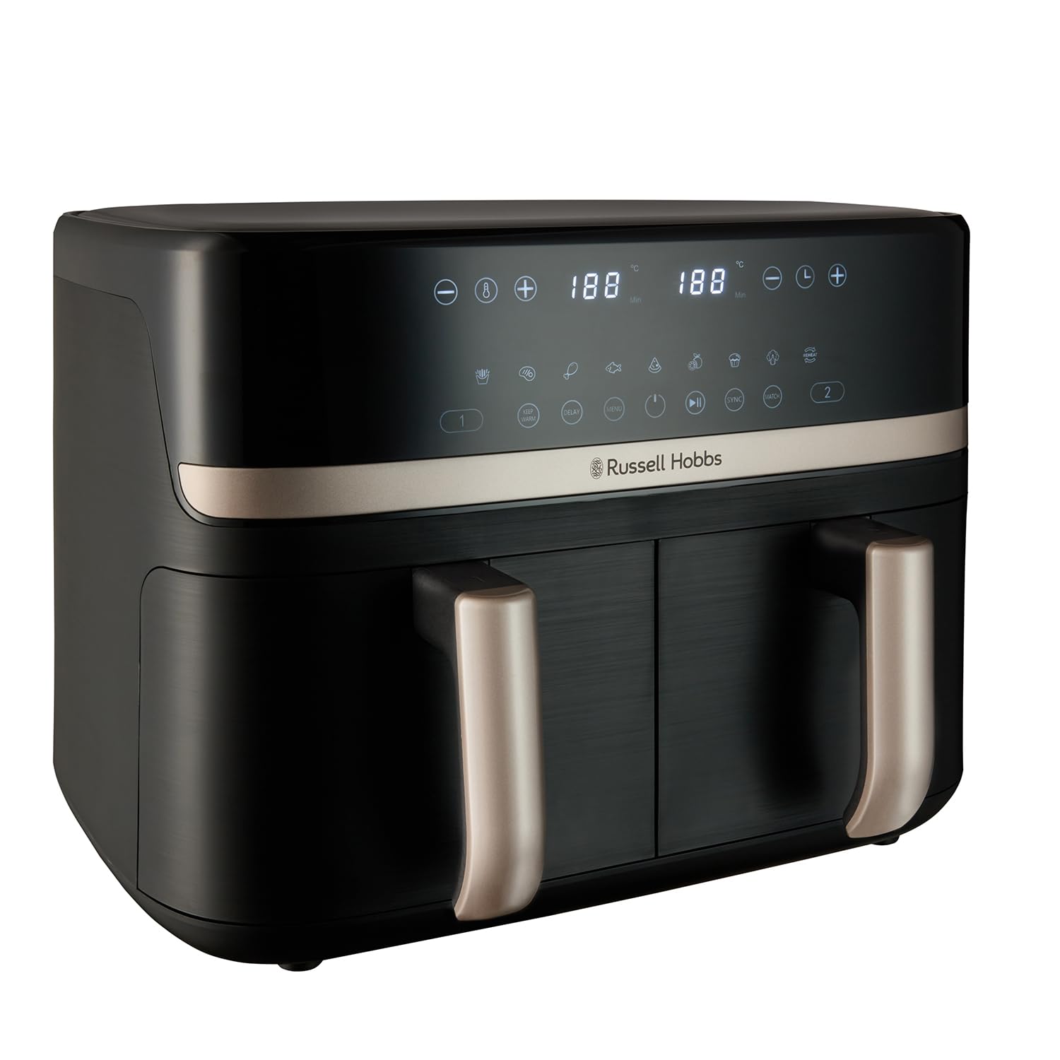 Russell Hobbs Dual Air Fryer 9L Rapid Airfryer [Dual Basket/Zone, Low-Noise, 9 Programs] satisfry (Dishwasher safe drawe