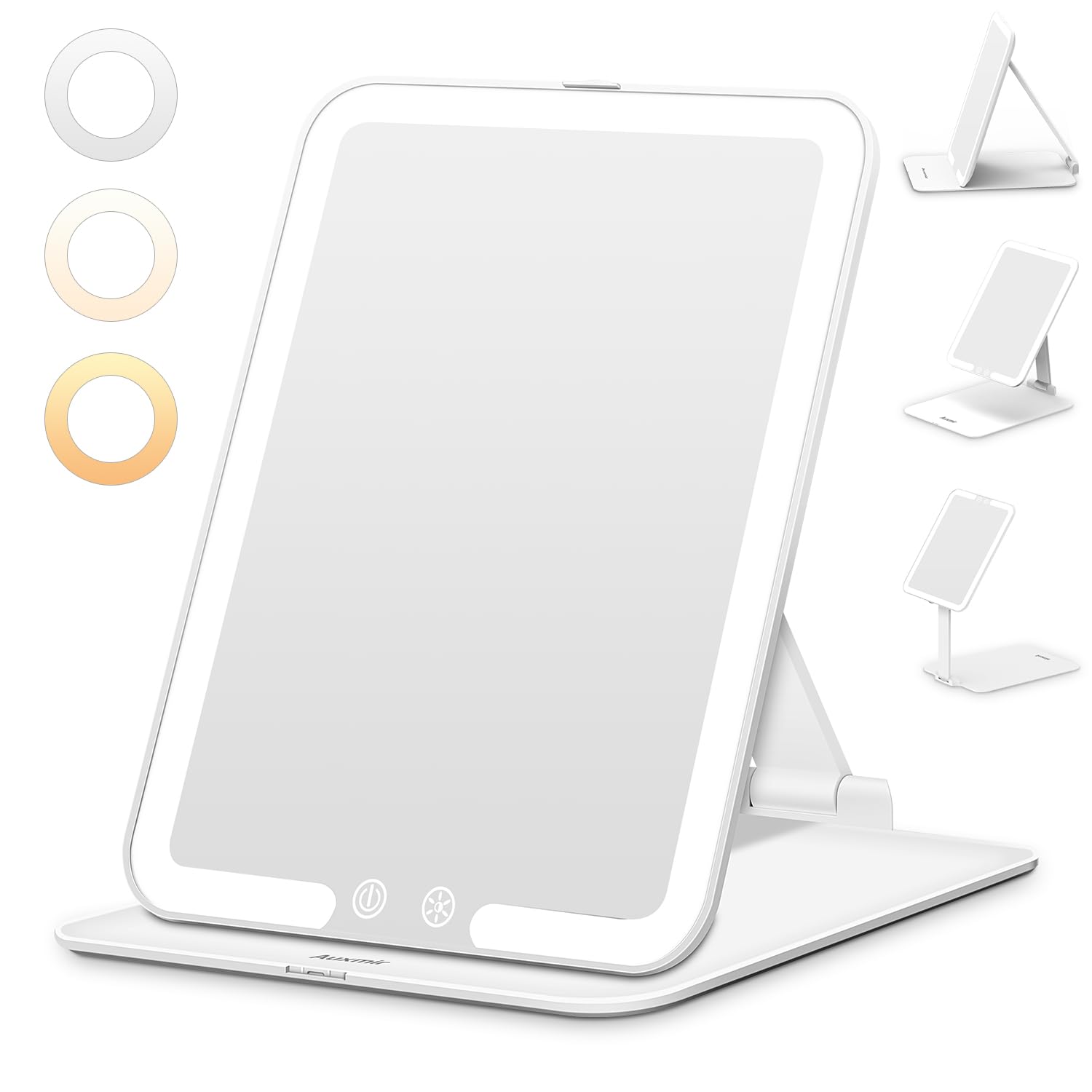 Auxmir Rechargeable Makeup Mirror, Portable LED Lighted Travel Mirror, Rotating Beauty Makeup Mirror