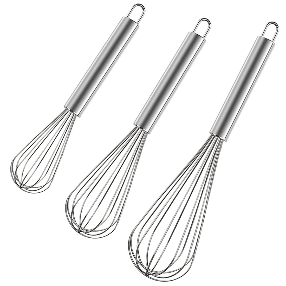 Polly Online Stainless Steel Whisk Set, 3 Packs Balloon Whisk for Cooking, Whisking, Blending (8",10