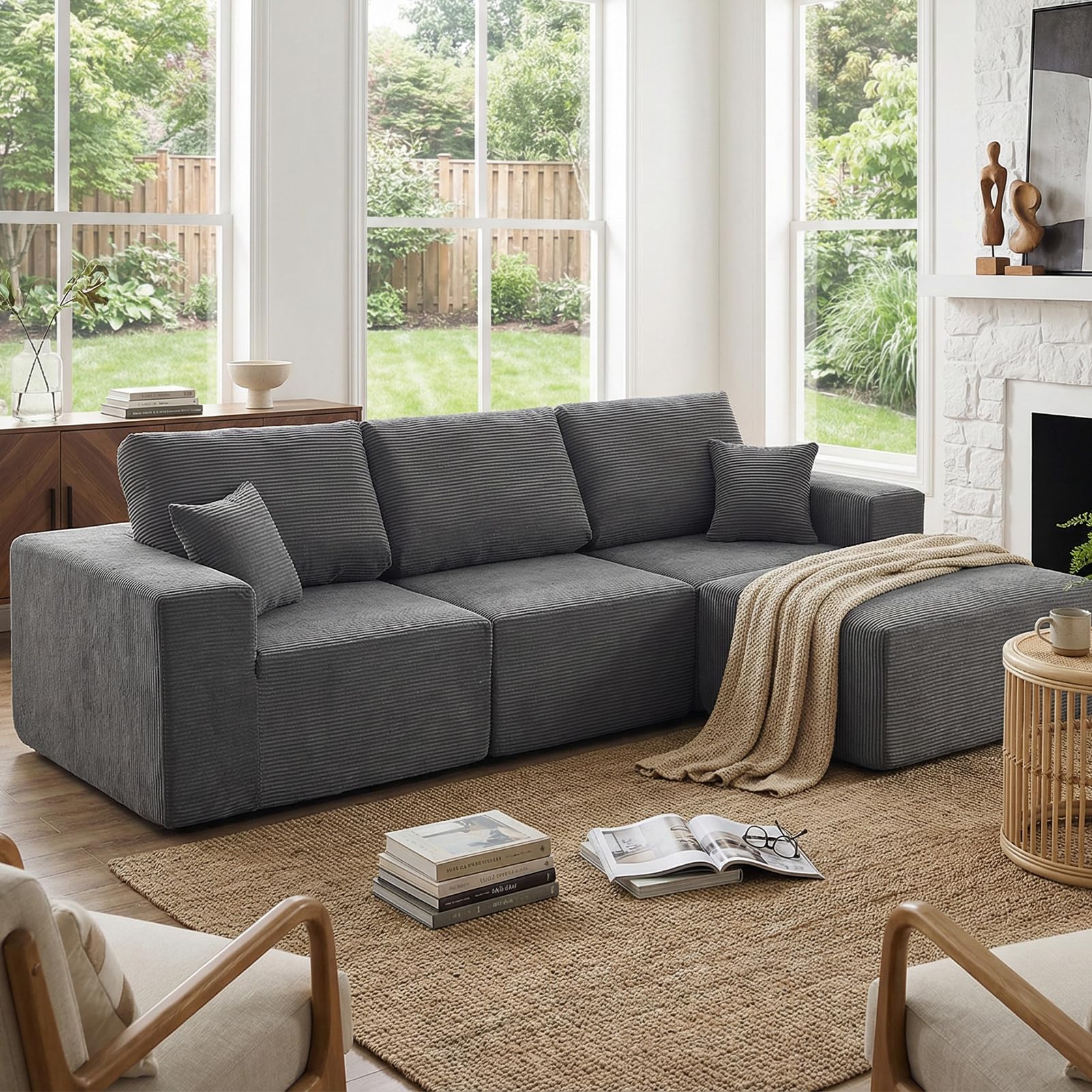 CHOSHOME 275 cm Modular L-Shaped Sectional Sofa, 3/4 Seater Corner Sofa with Chaise Lounge, Boneless