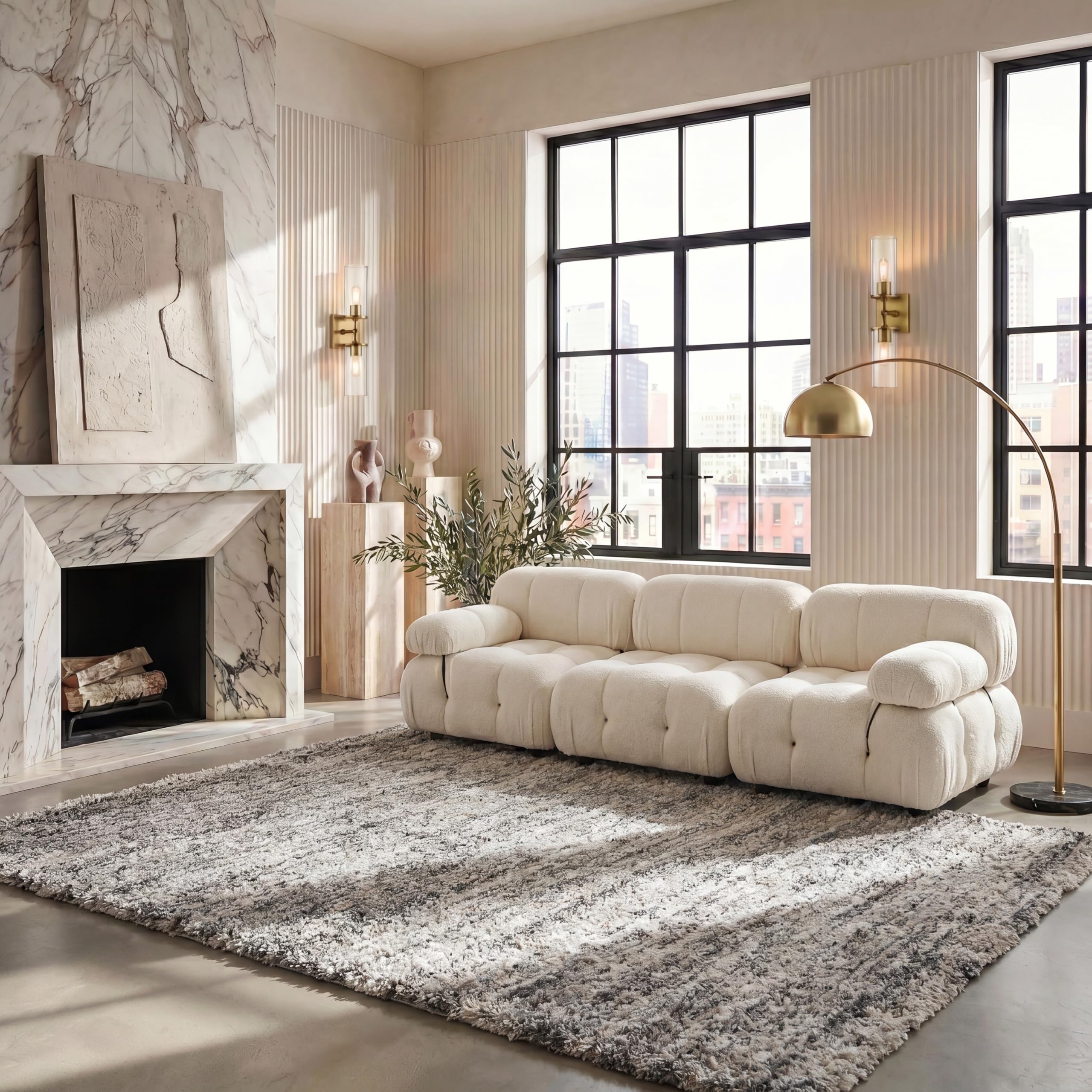SAFAVIEH Iceland Shag Collection Area Rug - 9' x 12', Cream & Grey, Modern Design, Easy Care, 2.5-inch Thick Ideal for H