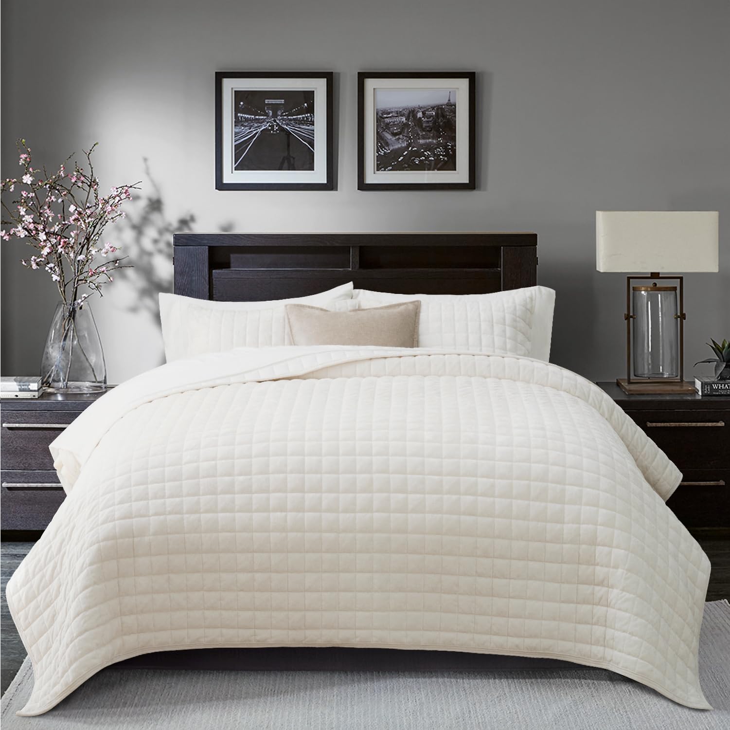 RECYCO Luxury Velvet Quilt Set King Size, Lightweight Velvet Comforter Set, Oversized Bedspread Cove
