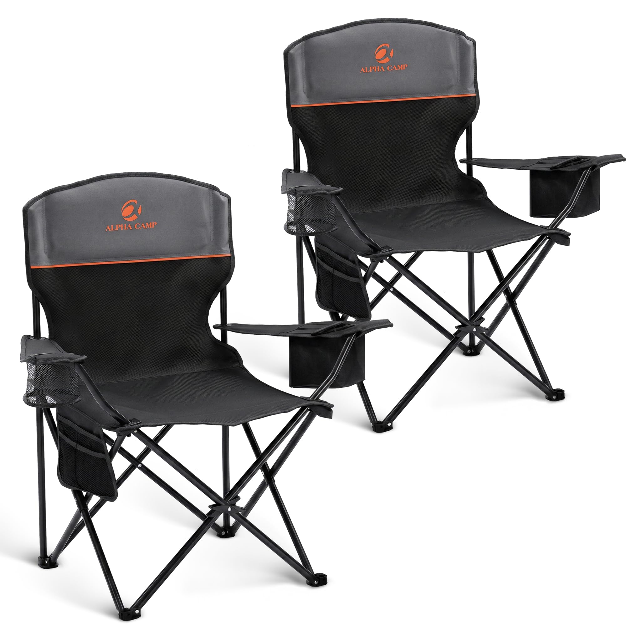 ALPHA CAMP 2-Pack Camping Chair with Cooler Bag, Heavy Duty 250lbs Capacity Folding Chair with Lumbar Support & Side Poc